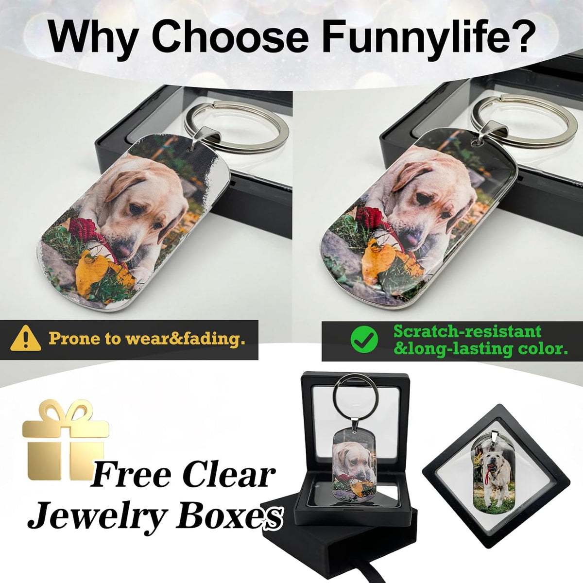 Funnylife Personalized Dog Memorial Photo Keychain Stainless Steel Custom Pet Memory Keychain Loss