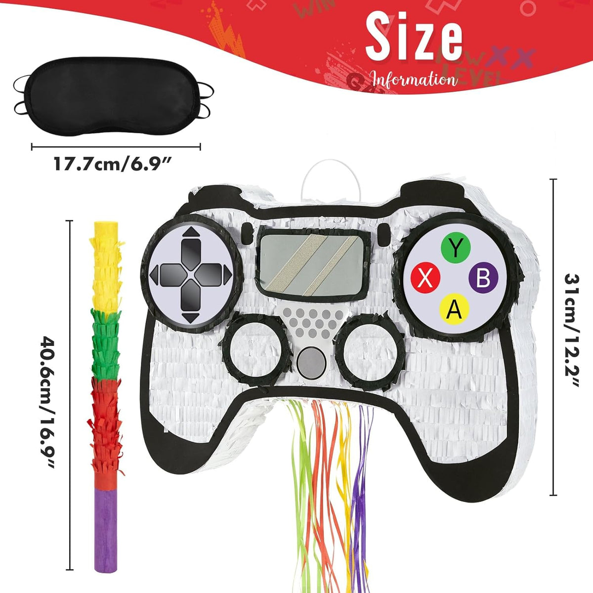 WERNNSAI Video Game Piñata - Game Controller Piñata Bundle with Blindfold and Bat for Boys Piñata