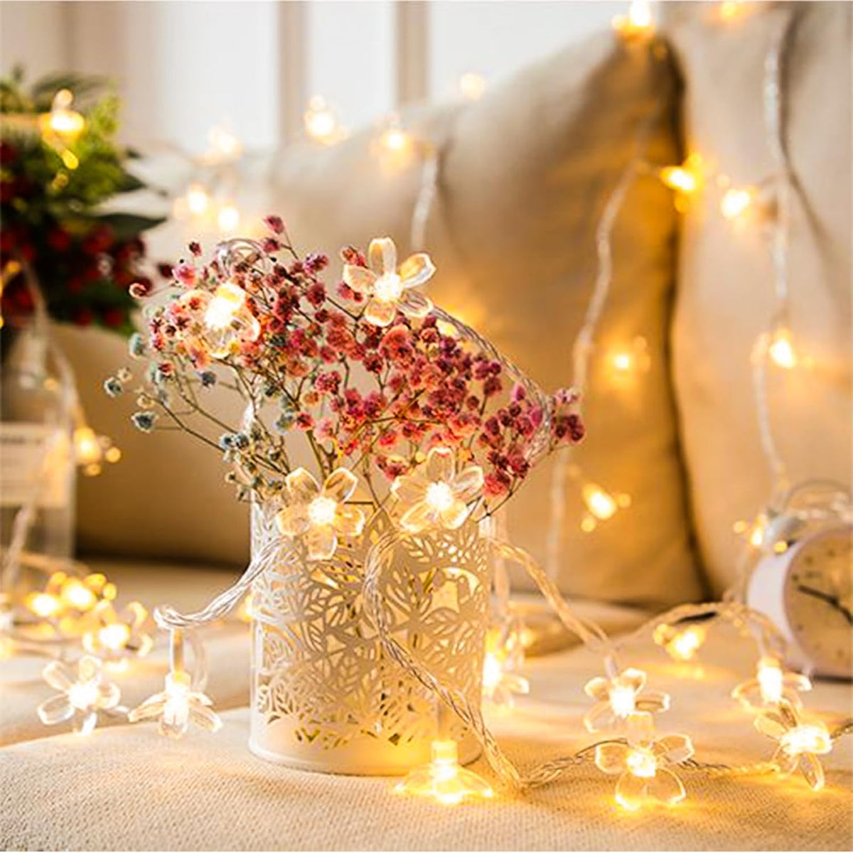 Fairy Flower String Lights Indoor Decorations, 33ft 100 LED Plug in Warm White Decorative Cute