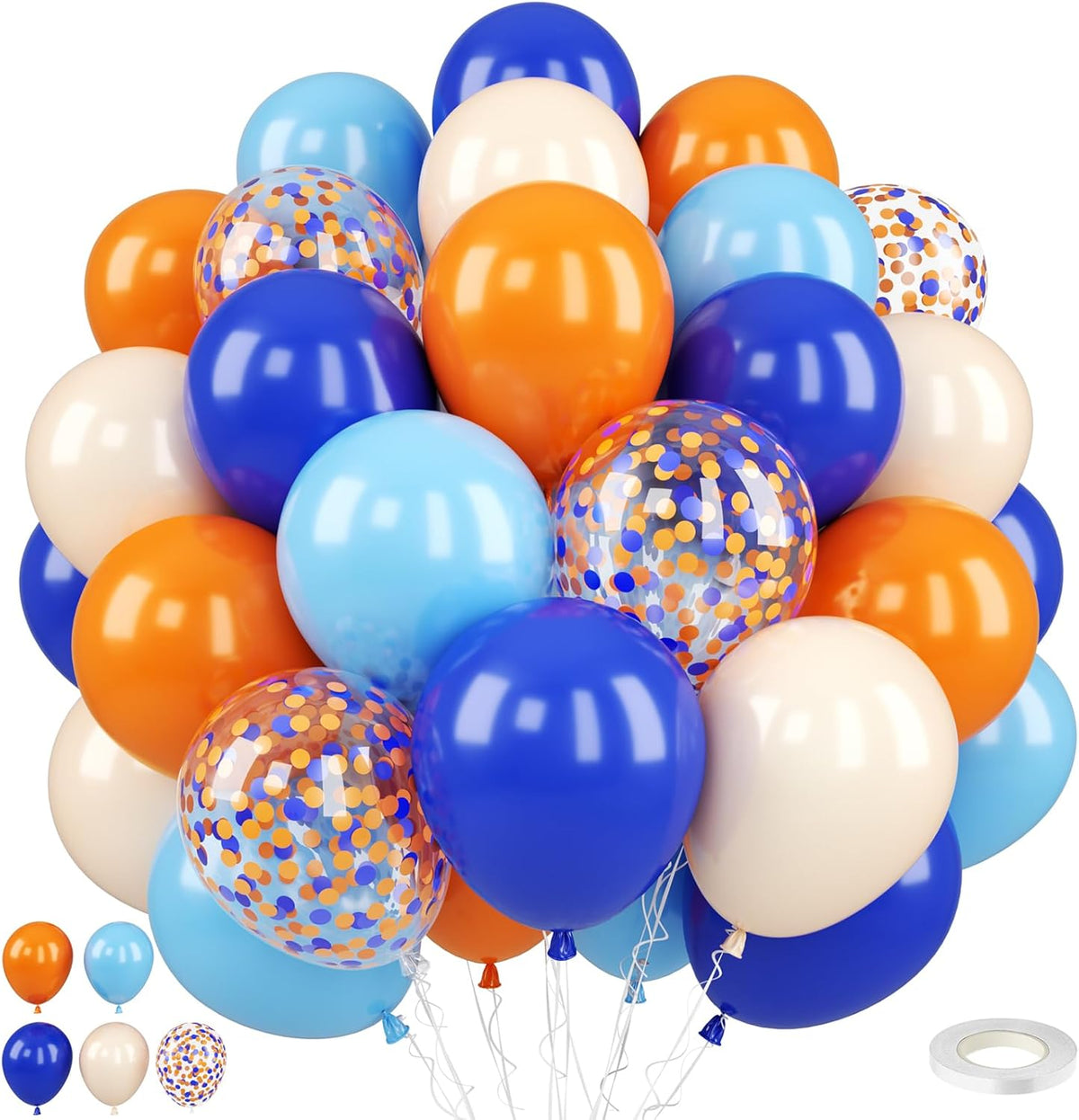 Blue and Orange Balloons Set, 50PCS 12 Inch Confetti Balloon Orange Dark Light Blue Apricot Nude
