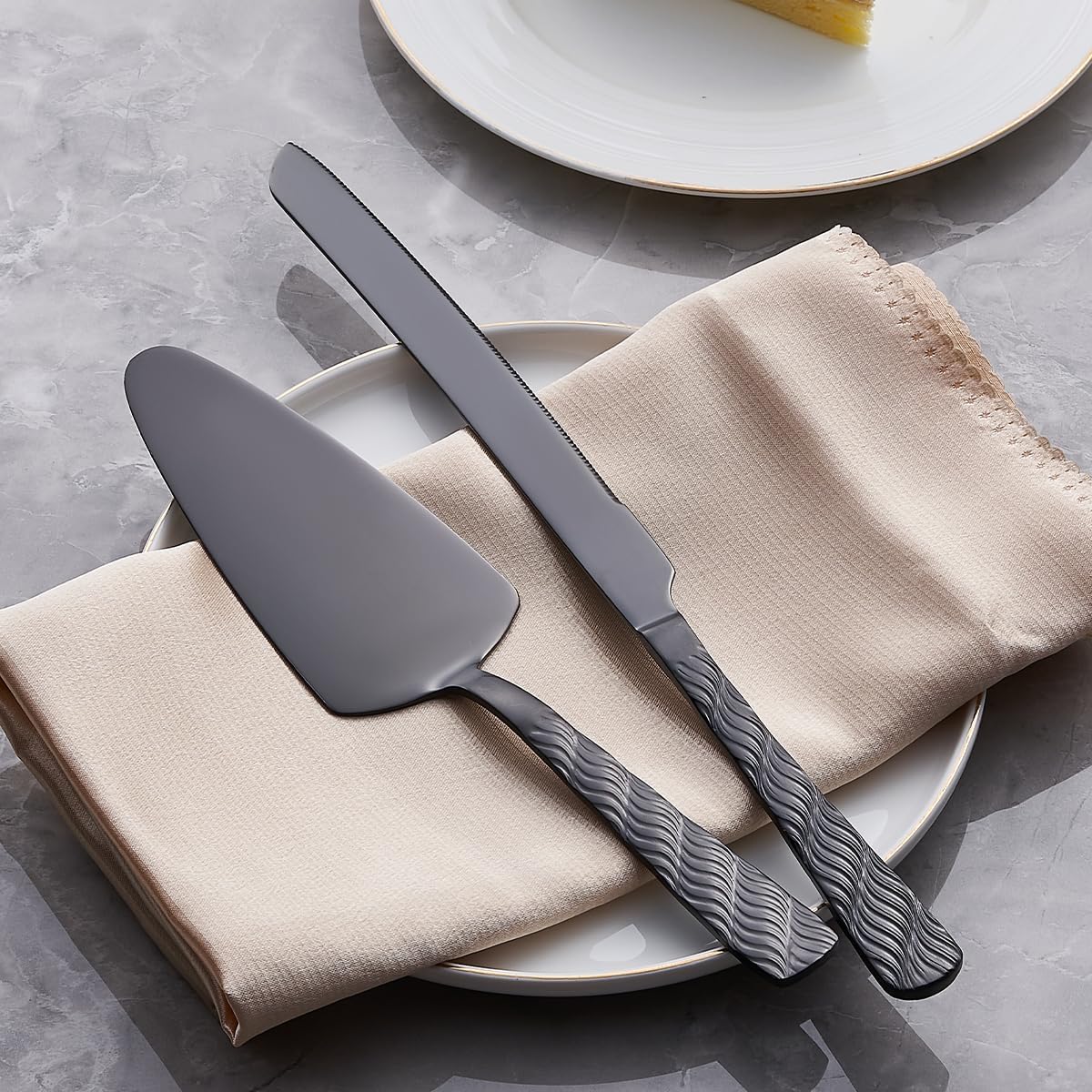 Black Cake Cutting Set, Stainless Steel Cake Knife and Server Set, Cake Pie Cutter Set for Wedding