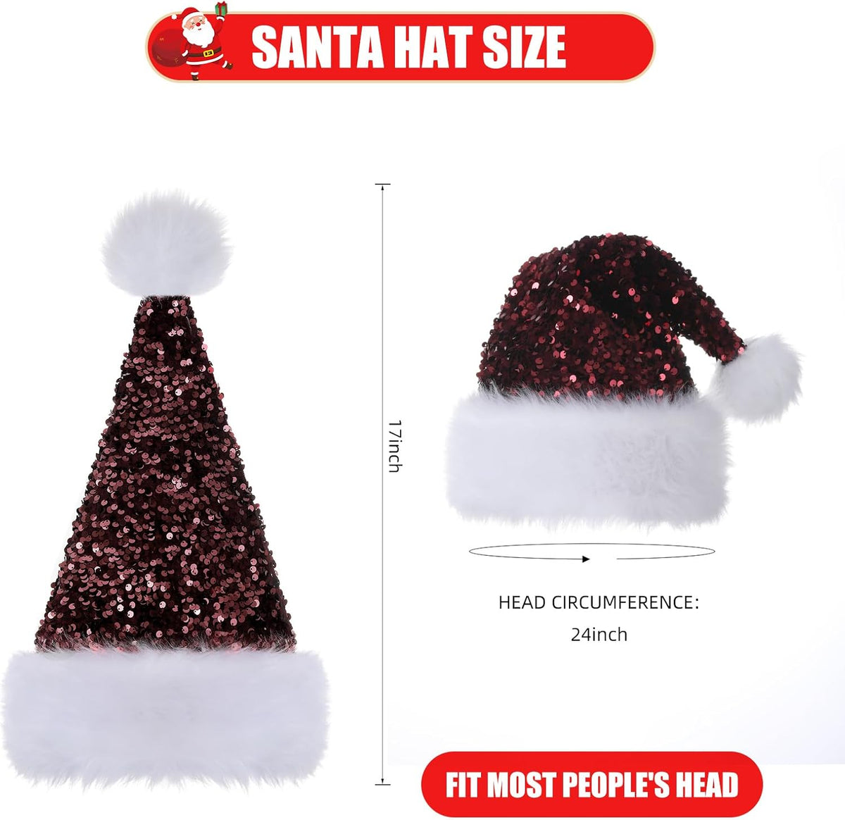 Personalized Sequin Santa Hat for Adults, Red Glitter Christmas Party Hat, Xmas Halloween New Year