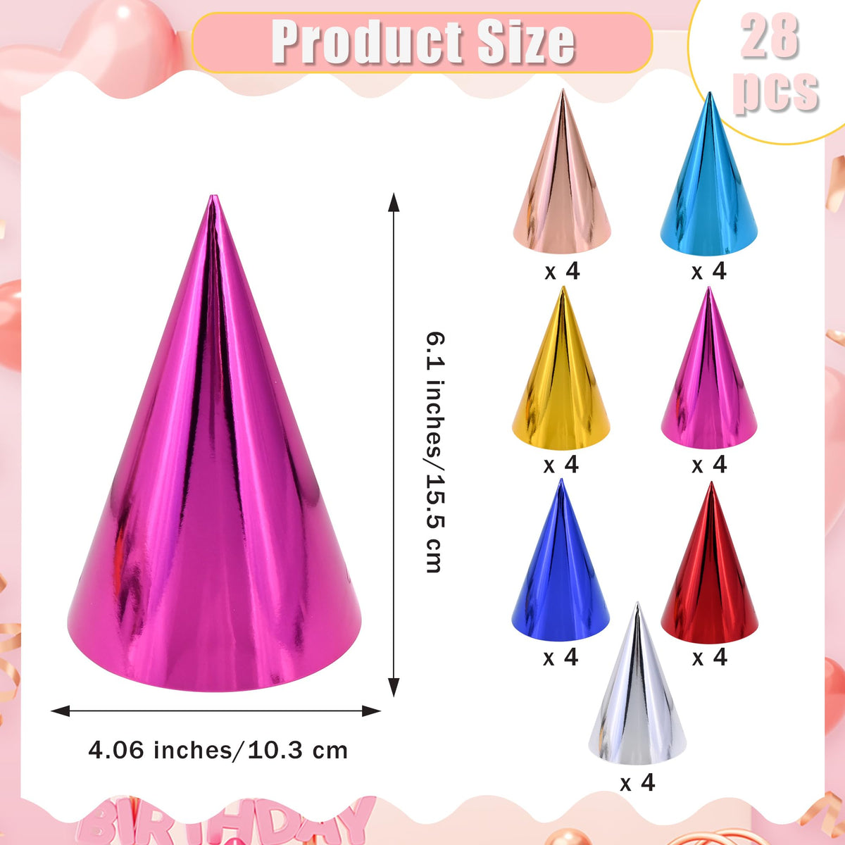 CANREVEL 28 PCS Pre-Assembled Party Hats for Adults and Kids, Shiny