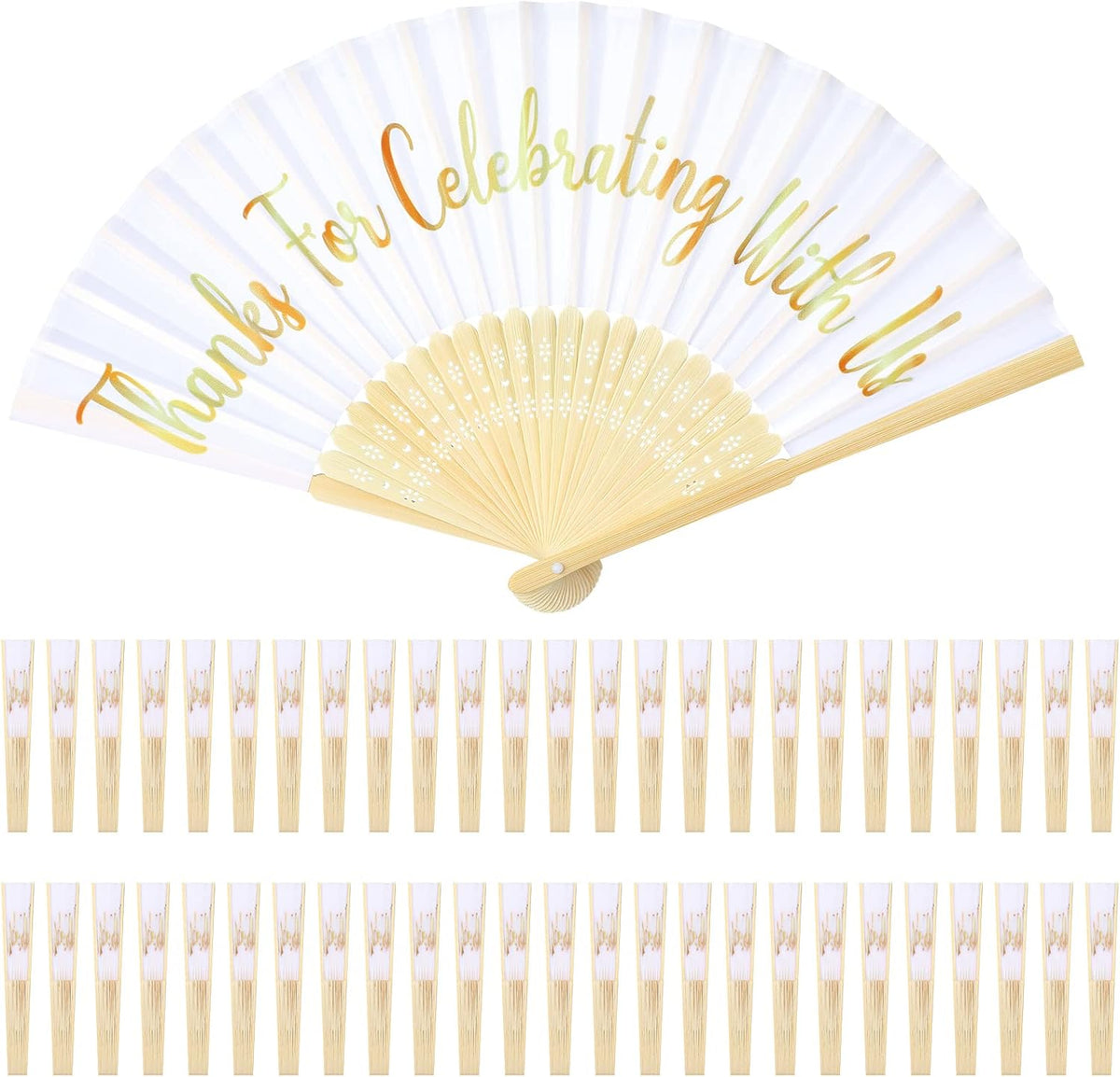 Jetec 50 Pcs Wedding Fans for Guests Bulk Silk Hand Fans Handheld Folded Thank You for Celebrating