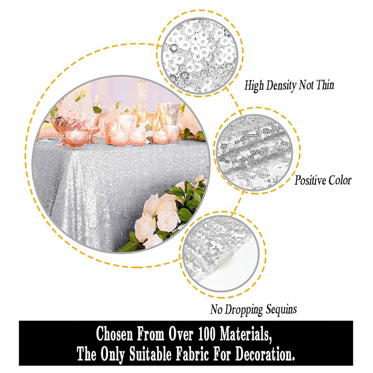 ShinyBeauty Sequin Tablecloth Silver 72''x72'' Square Glitter Table Cover Silver Table Cloths for