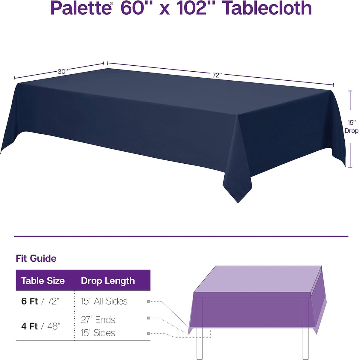 Gee Di Moda Rectangle Tablecloth - 60 x 102 Inch Hunter Green Table Cloth for 6 Foot Rectangle