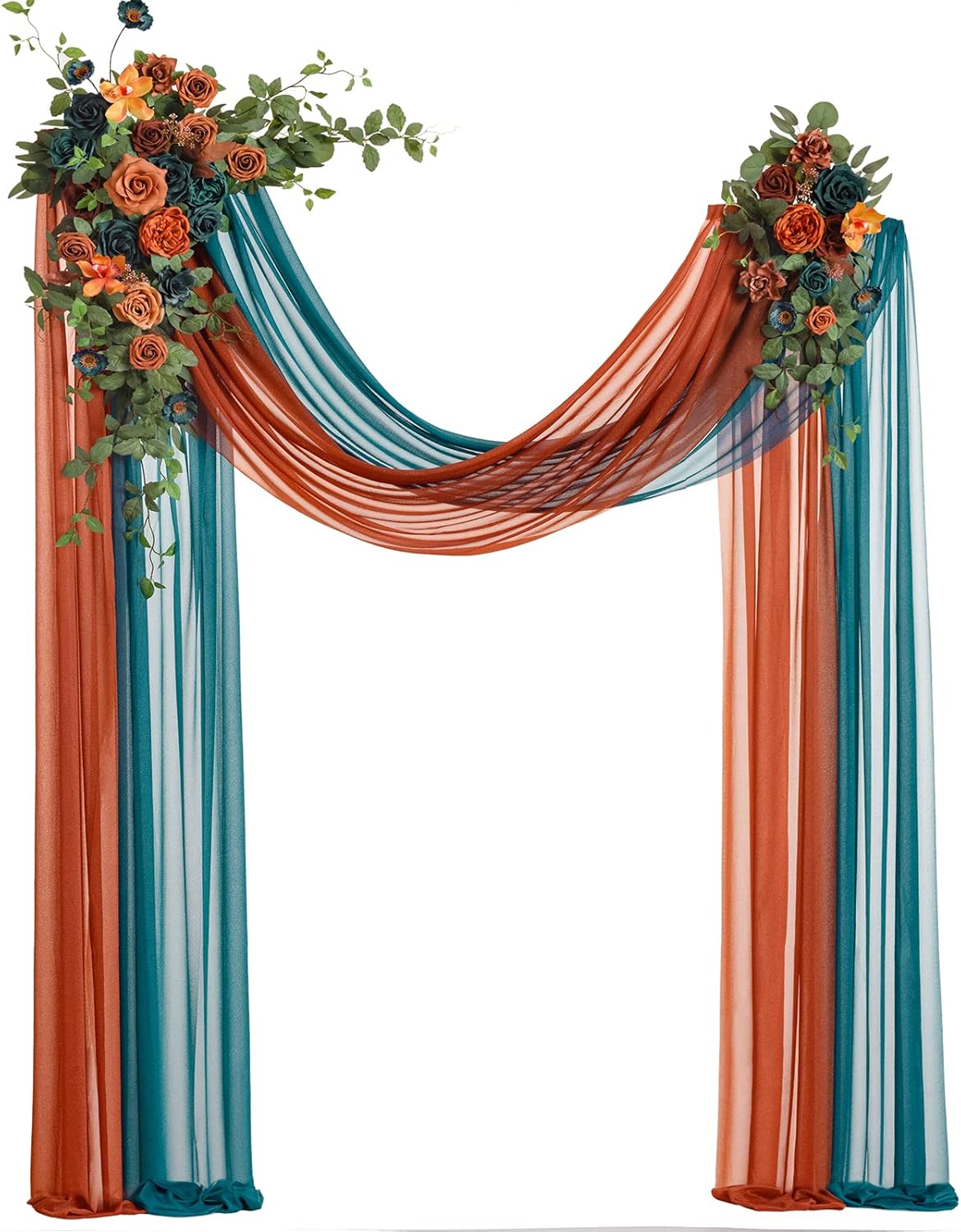 Ling's Moment Teal Orange Artificial Wedding Arch Flowers Kit Pack of 4, 2pcs Hanging Flower