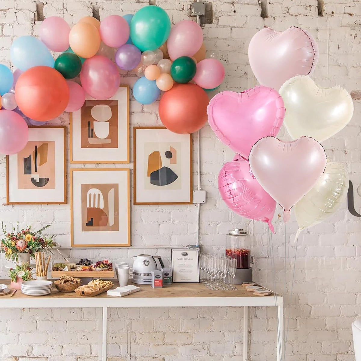 TONIFUL 15Pcs 18 Inch Heart Balloons Pastel Pink Cream White Pink Heart Shape Foil Mylar Balloons