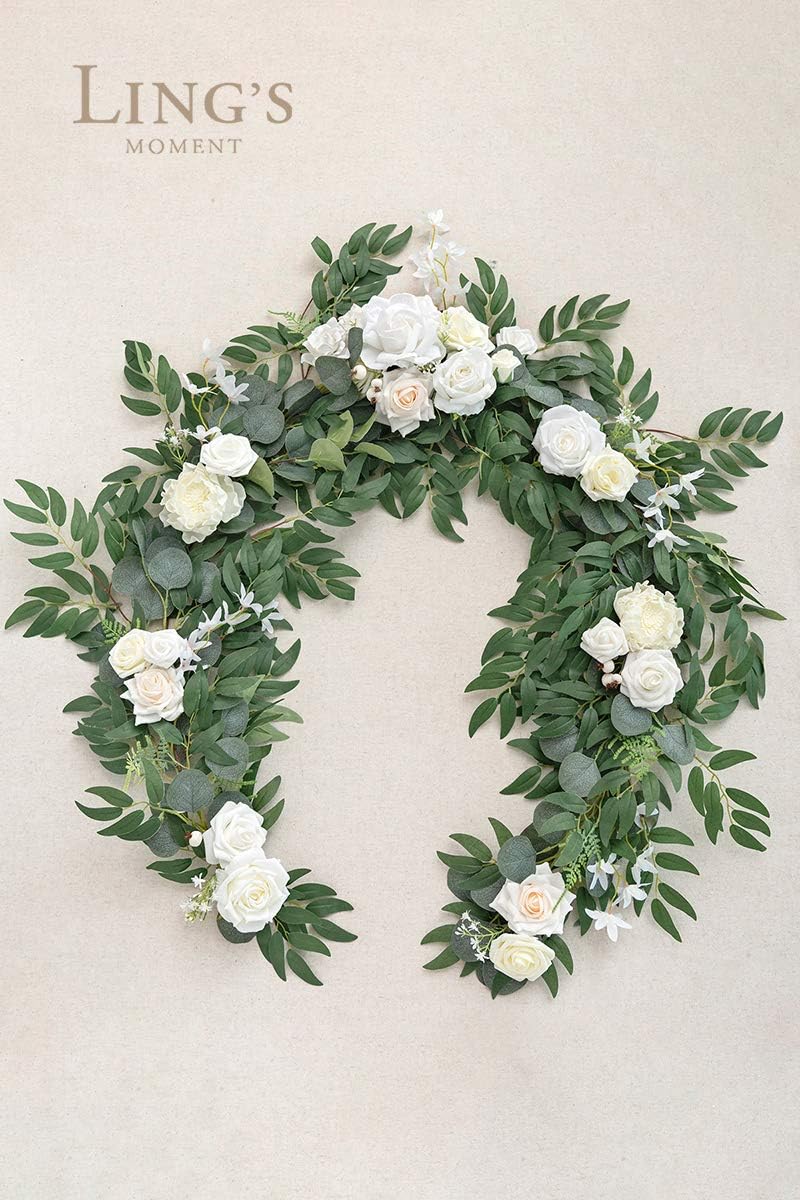Ling's Moment Flower Garland - 6FT Eucalyptus & Rose - Sweetheart Table Decor for Wedding