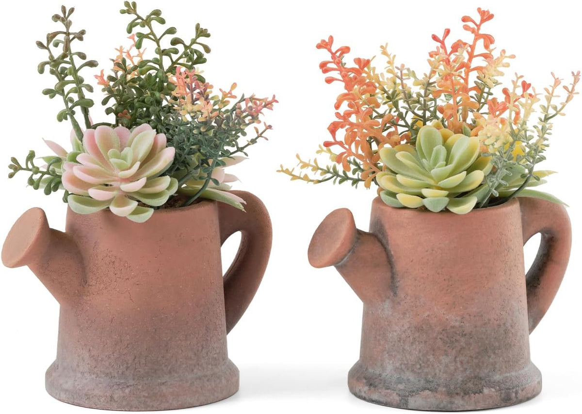 2-Pack Artificial Succulent Plants in Vintage Pots - Waterproof Fake Plants for Home Office Desk