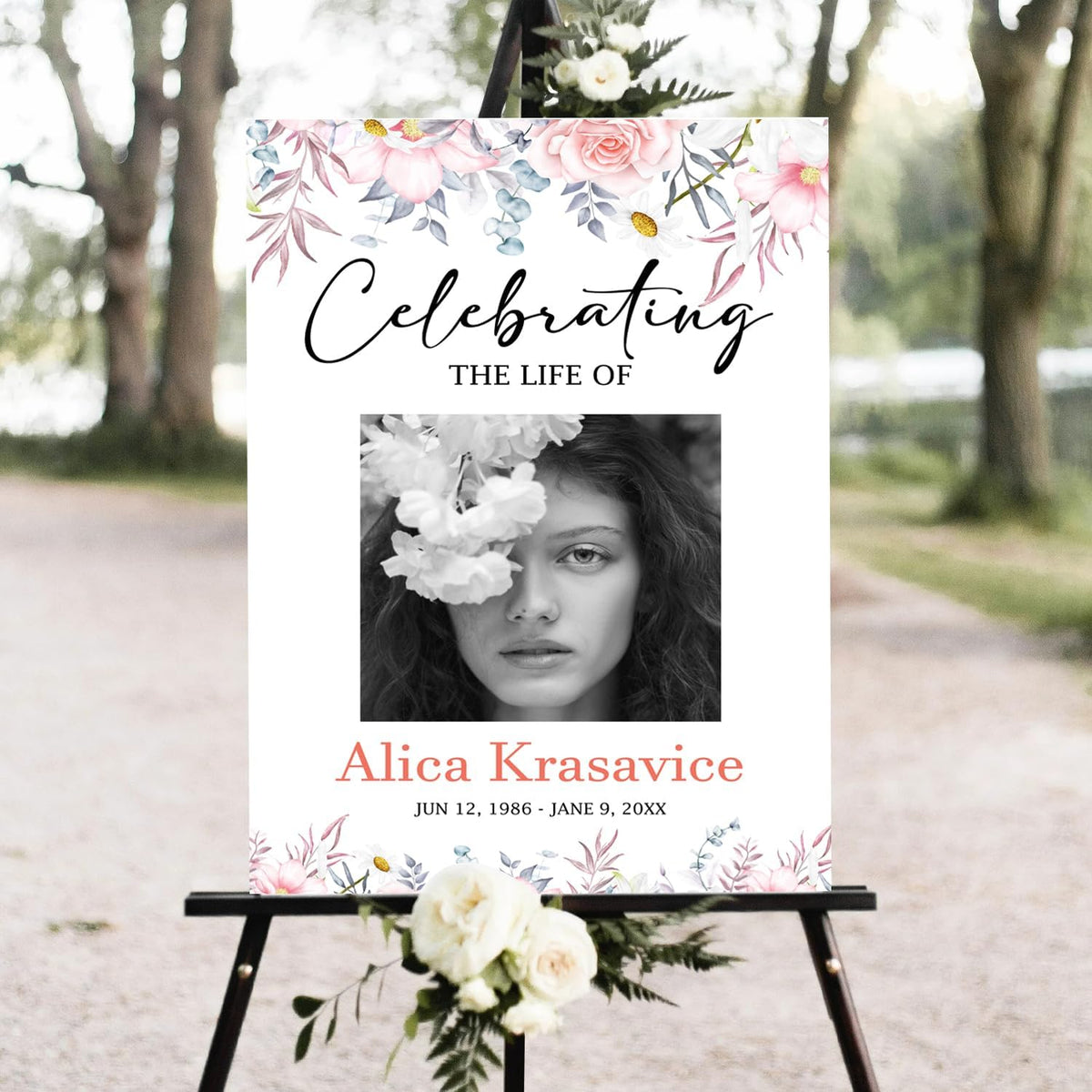 Celebration of Life Welcome Sign Blush Floral Memorial Sign Celebrating The Life of Funeral Sign