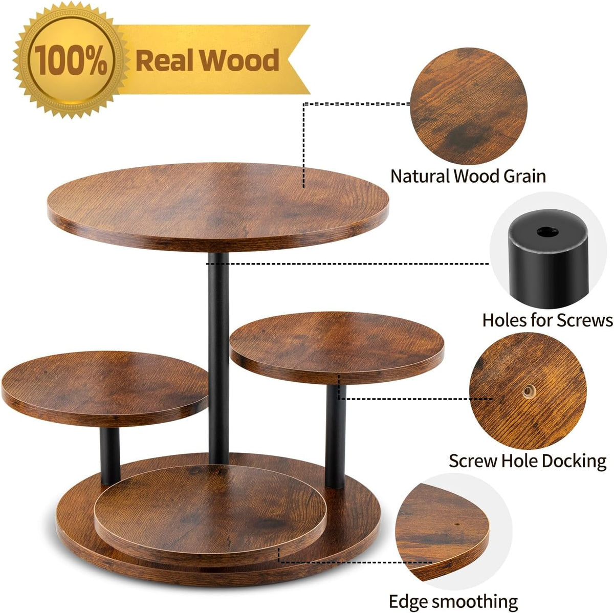 Rustic 4-Tier Rotating Wooden Cupcake Tower Stand for 50-60 Cupcakes, Elegant Dessert Display Tray