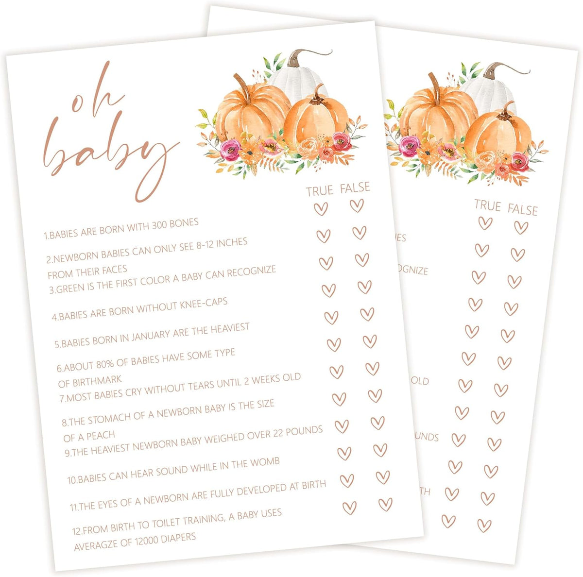 Baby Shower Games, Thanksgiving Oh Baby True or False Game Cards + 1 Answer Card, 25 Sets Baby