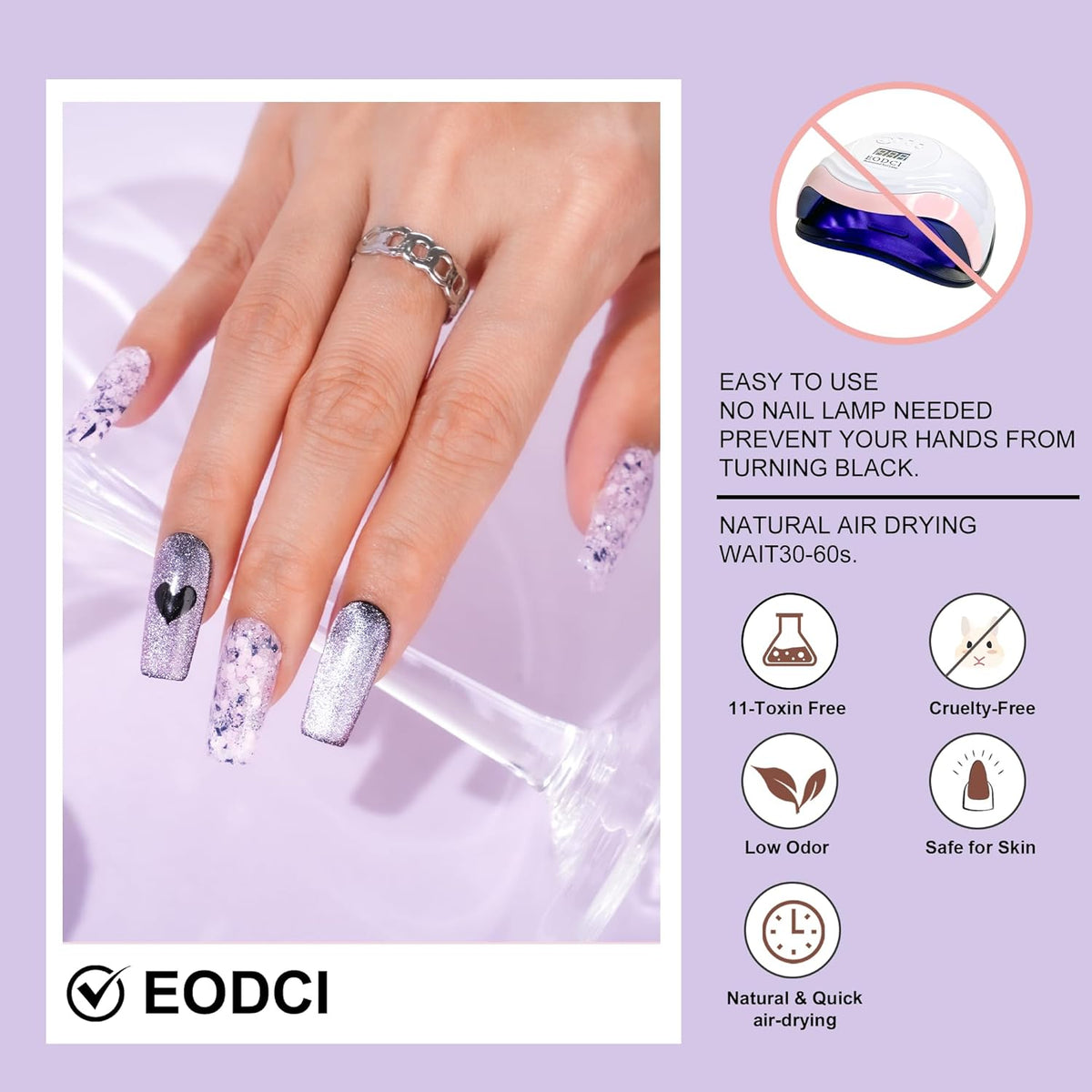 Lavender Glitter Dip Powder, Nail Dipping Powder 1 Oz/28g Purple Colors with Platinum foil for DIY