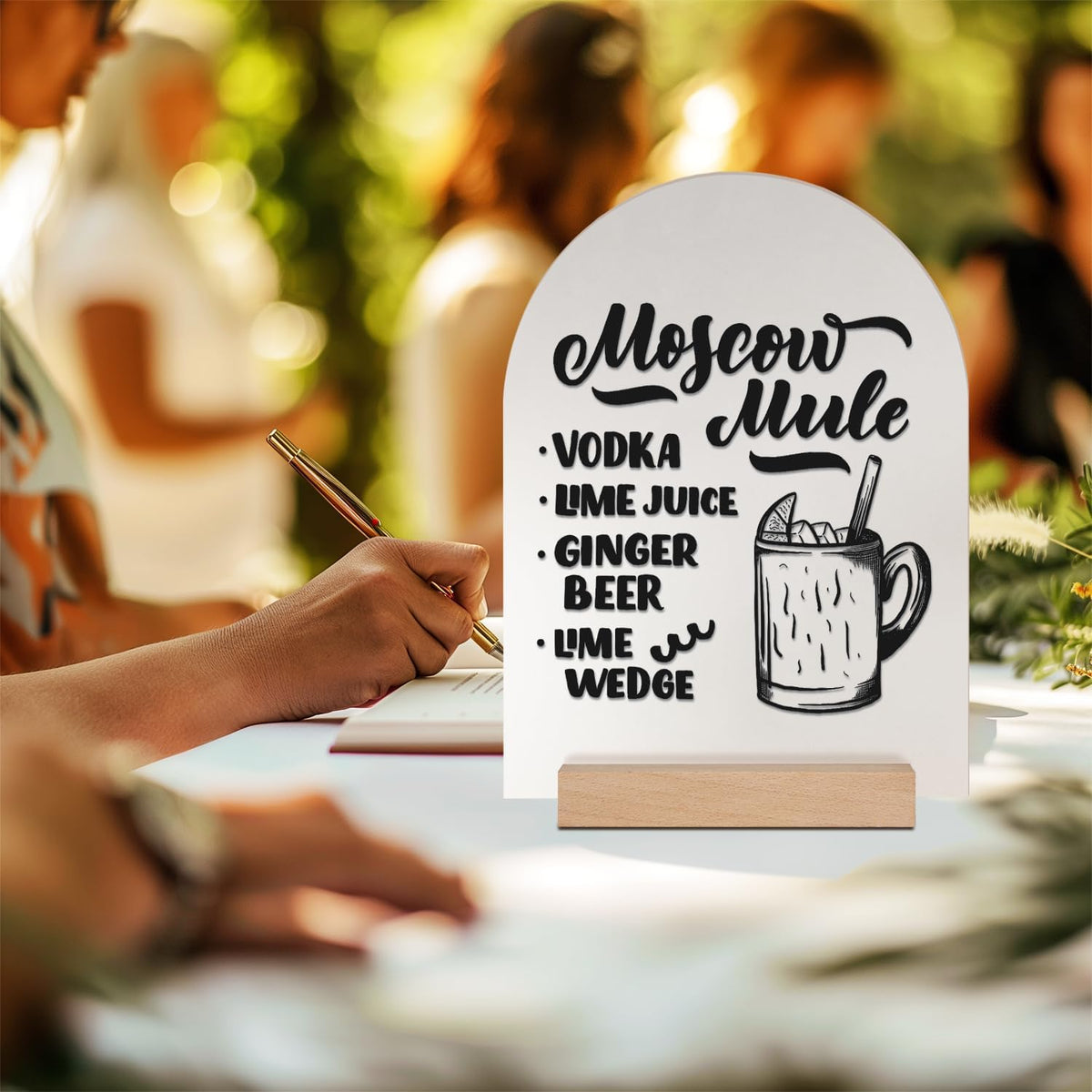 Frosted Blank Arch Acrylic Sign with Wooden Stands - 10 Pack DIY Customizable Sign Kit for Wedding