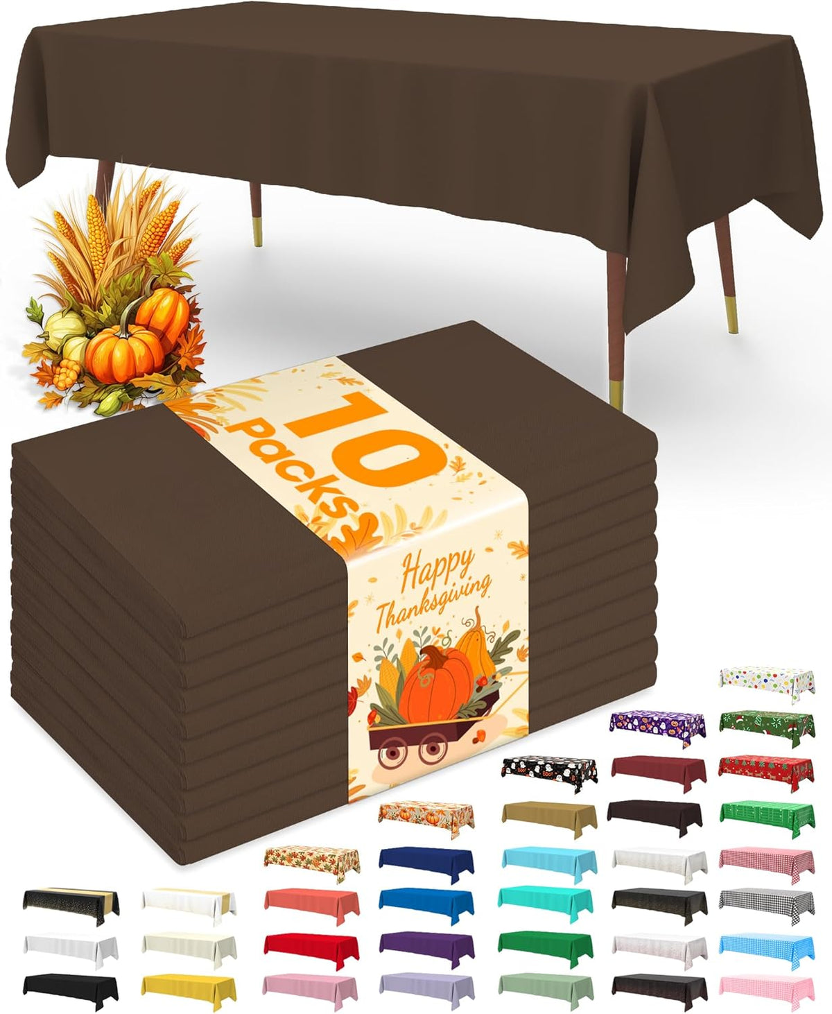 Pureegg Plastic Table Cloth Disposable 10 Pack, 54 x 108 Inch Table Cloths, Party, Thanksgiving