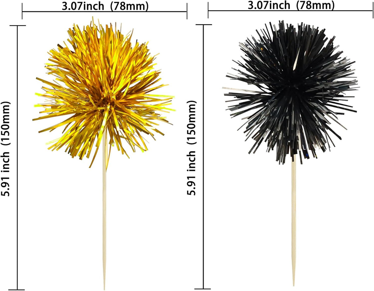 Ephlyn 30Pcs Foil Firework Cupcake Toppers Sparkle Tinsel Cupcake Picks Happy Birthday Cake