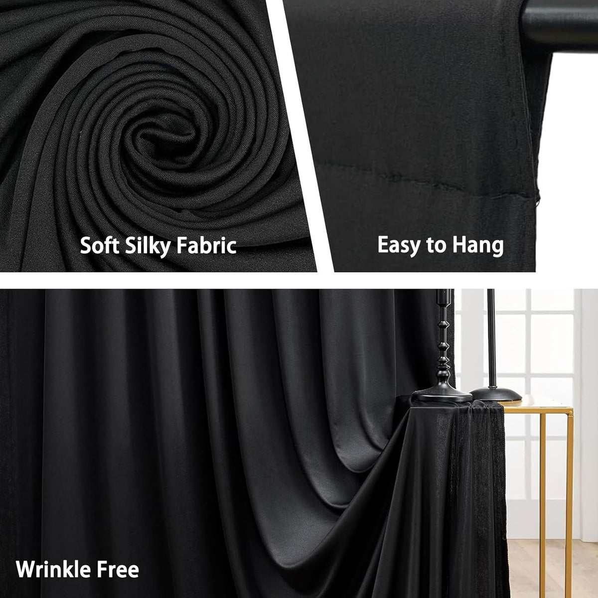 10 x 10 Feet Black Backdrop Curtain for Partie, Background Curtains for Photoshoot, Birthday
