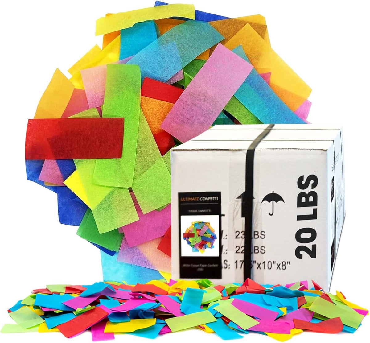 Multicolor Biodegradable Confetti - Rectangular Fluttering Tissue Paper Confetti for Cannon and