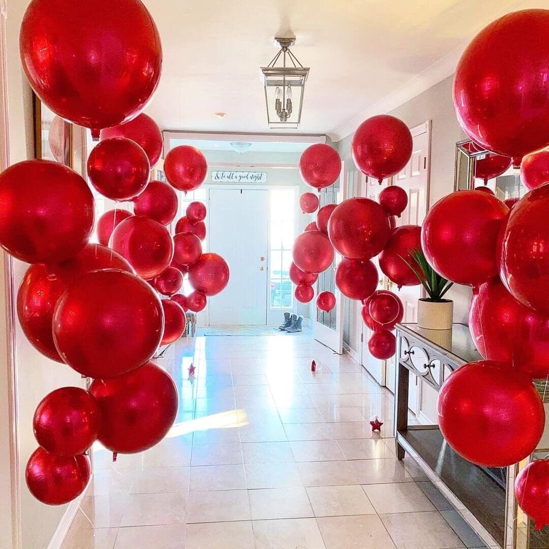 LHOAVWE 6 Pack 22 Inch 4D Red Balloons: 6 Pcs Round Foil Balloons (Uninflated) + Straw + 32 Foot