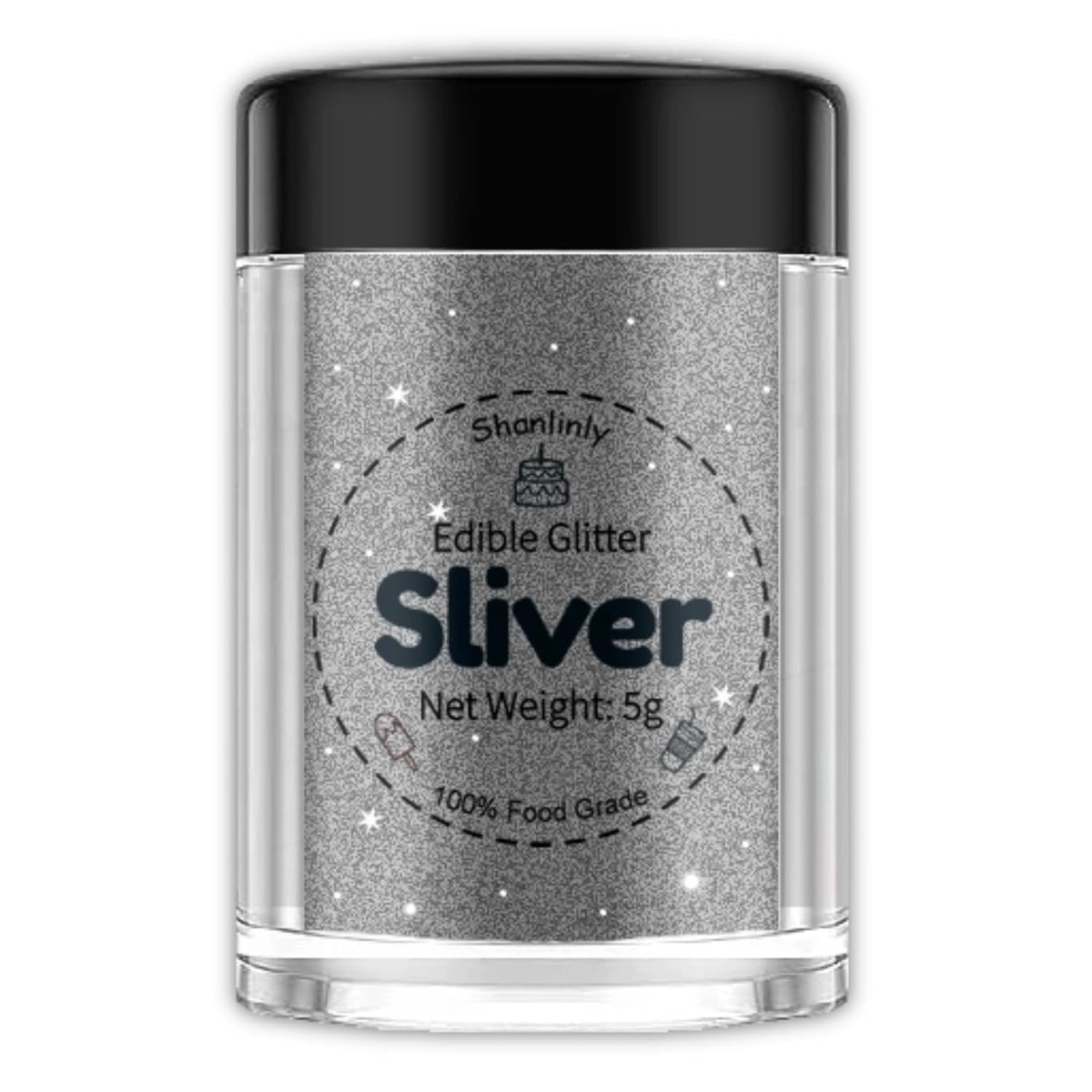 Shanlinly Silver Edible Glitter for Cakes Drinks - Food Grade 5g Shimmer Luster Glitter Dust Edible