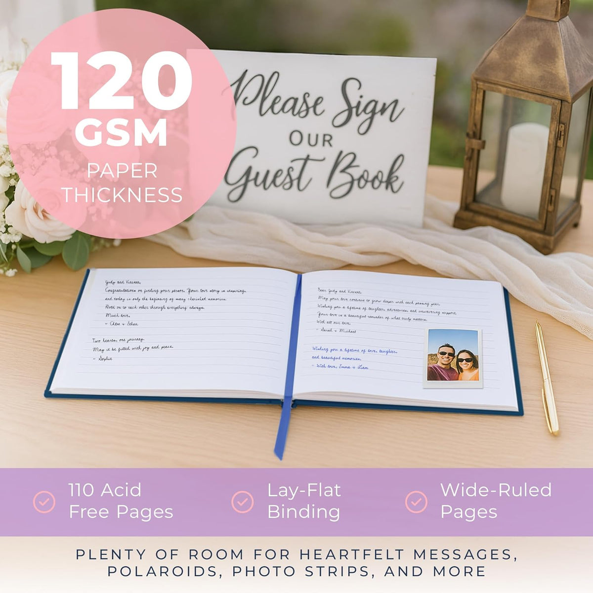 Promot Personalized Guestbook for Party (Sapphire Blue) - 110 Lined Pages in Wood-Free Vegan