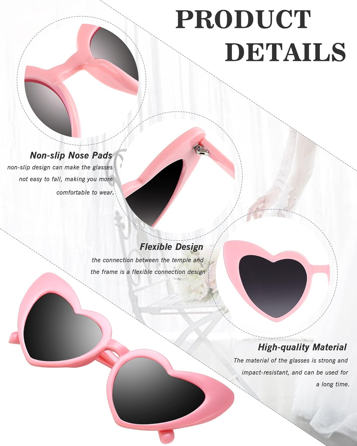 Flutesan 20 Pairs Retro Heart Sunglasses Vintage Cat Eye Heart Glasses Women Bachelorette Bride