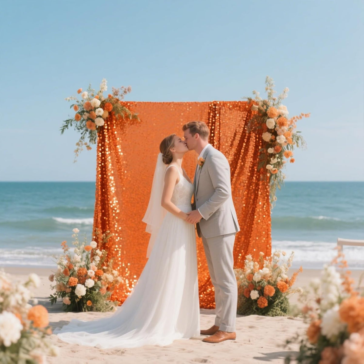 Orange Sequin Backdrop Curtain 4 Pieces 2FTx8FT Glitter Photography Backdrop for Party Wedding