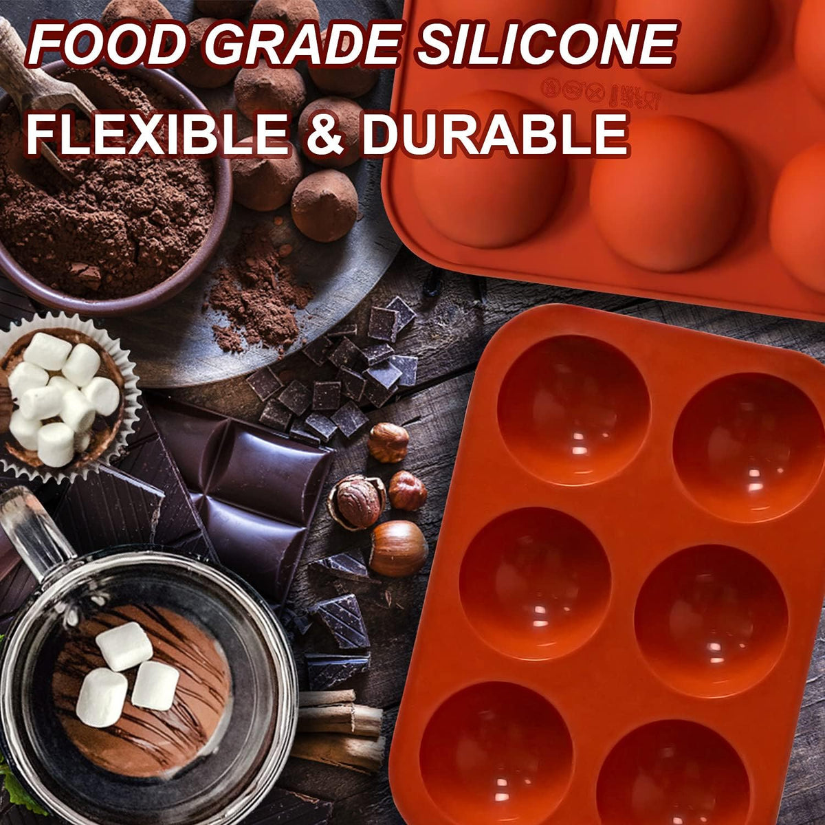 6 Holes Medium Semi Sphere Silicone Molds, 3 Packs Half Sphere Silicone Baking Molds for Making