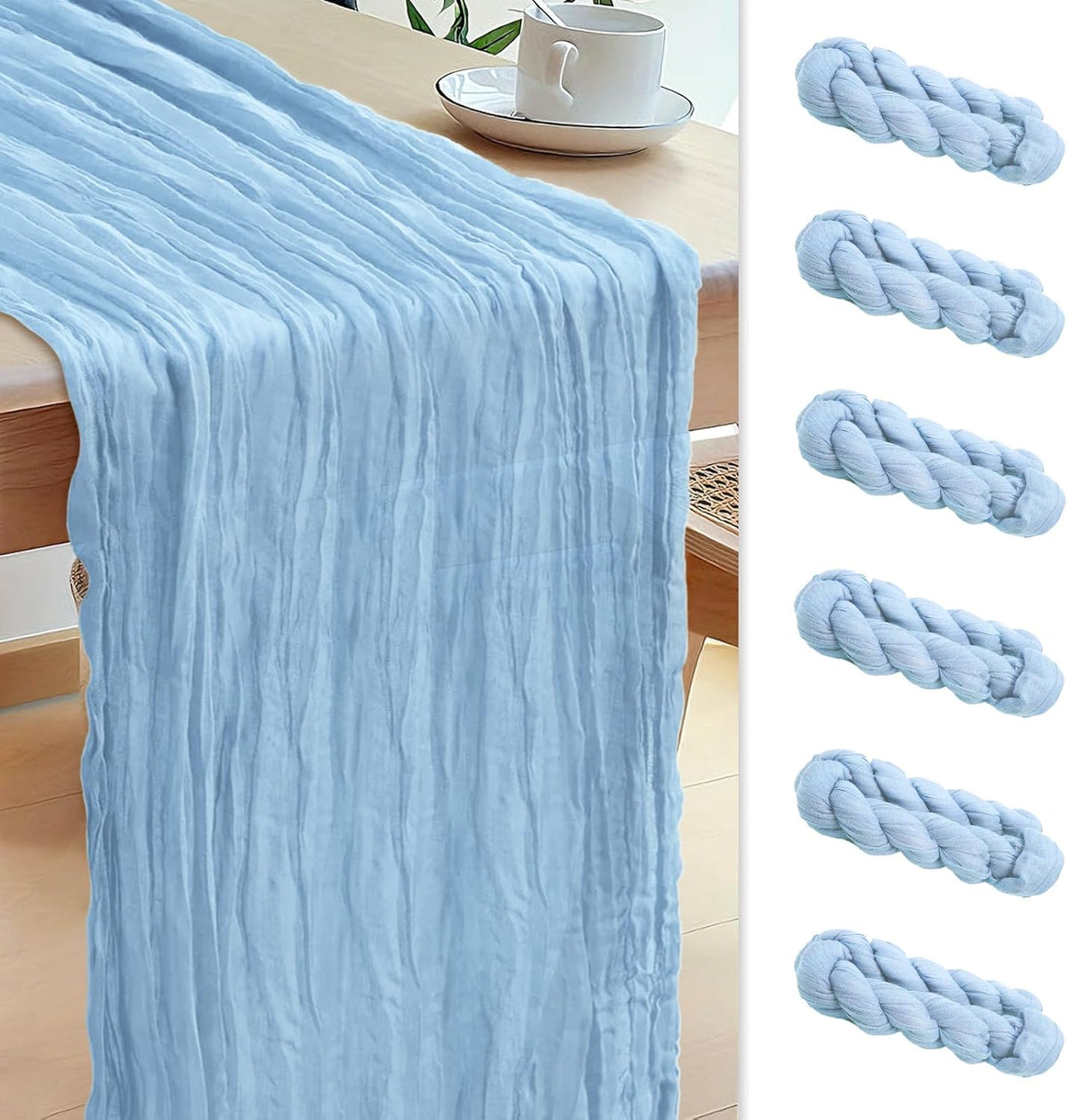 Le courant 6pcs 10Ft Cheesecloth Table Runner, Rustic Boho Gauze Cheese Cloth Runner Table Runner