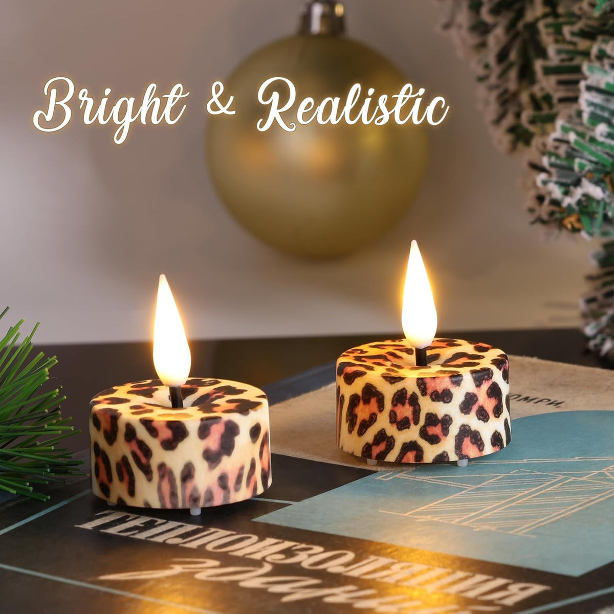 Eywamage Leopard Flameless Tealights with Remote Batteries Included, Flickering Plastic Cheetah LED