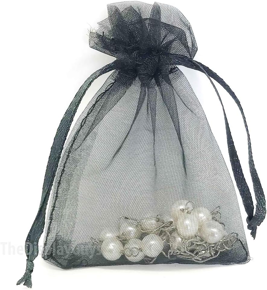 TheDisplayGuys 100-Pack 3x4 Black Sheer Organza Gift Bags with Drawstring, Jewelry Candy Treat
