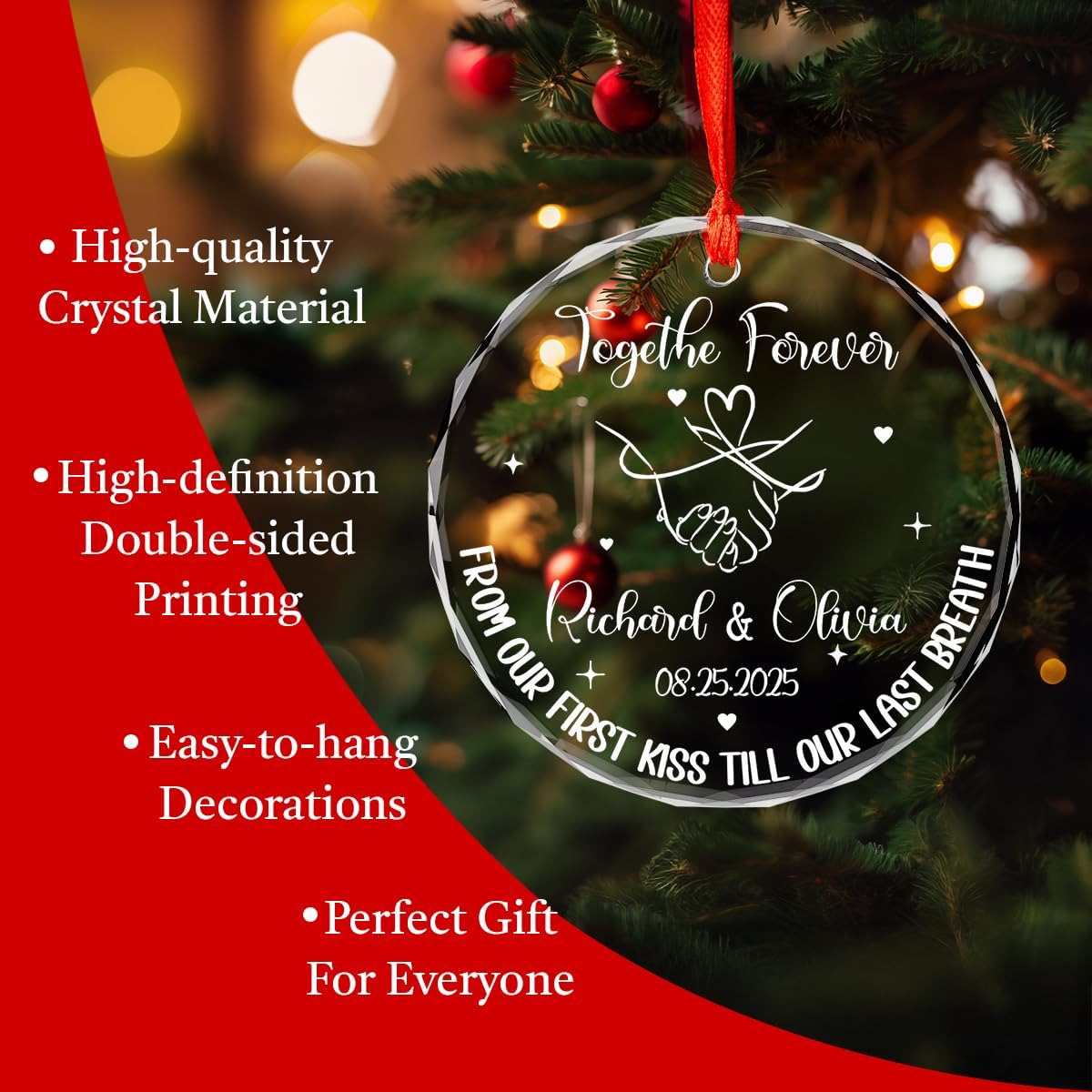 Personalized Christmas Ornaments with Names, Couple Glass Ornament, Custom Wedding Gifts for