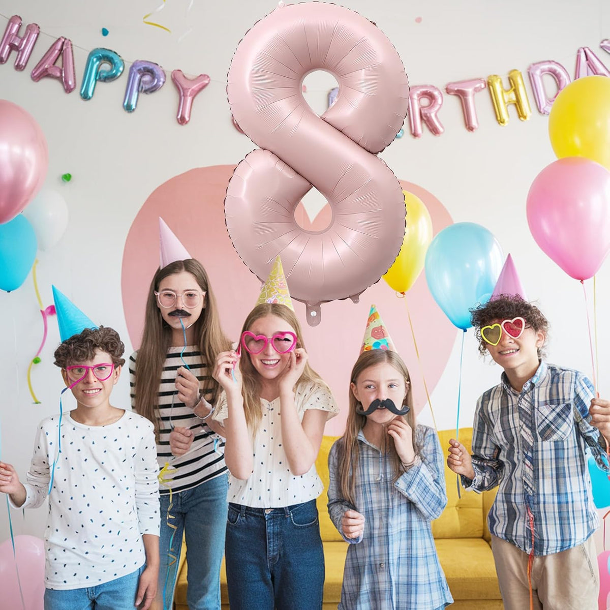 Pastel Pink 8 Balloons, 40" Giant Helium Foil Number Balloon 0-9 Blush Pink Number Balloon 8 for