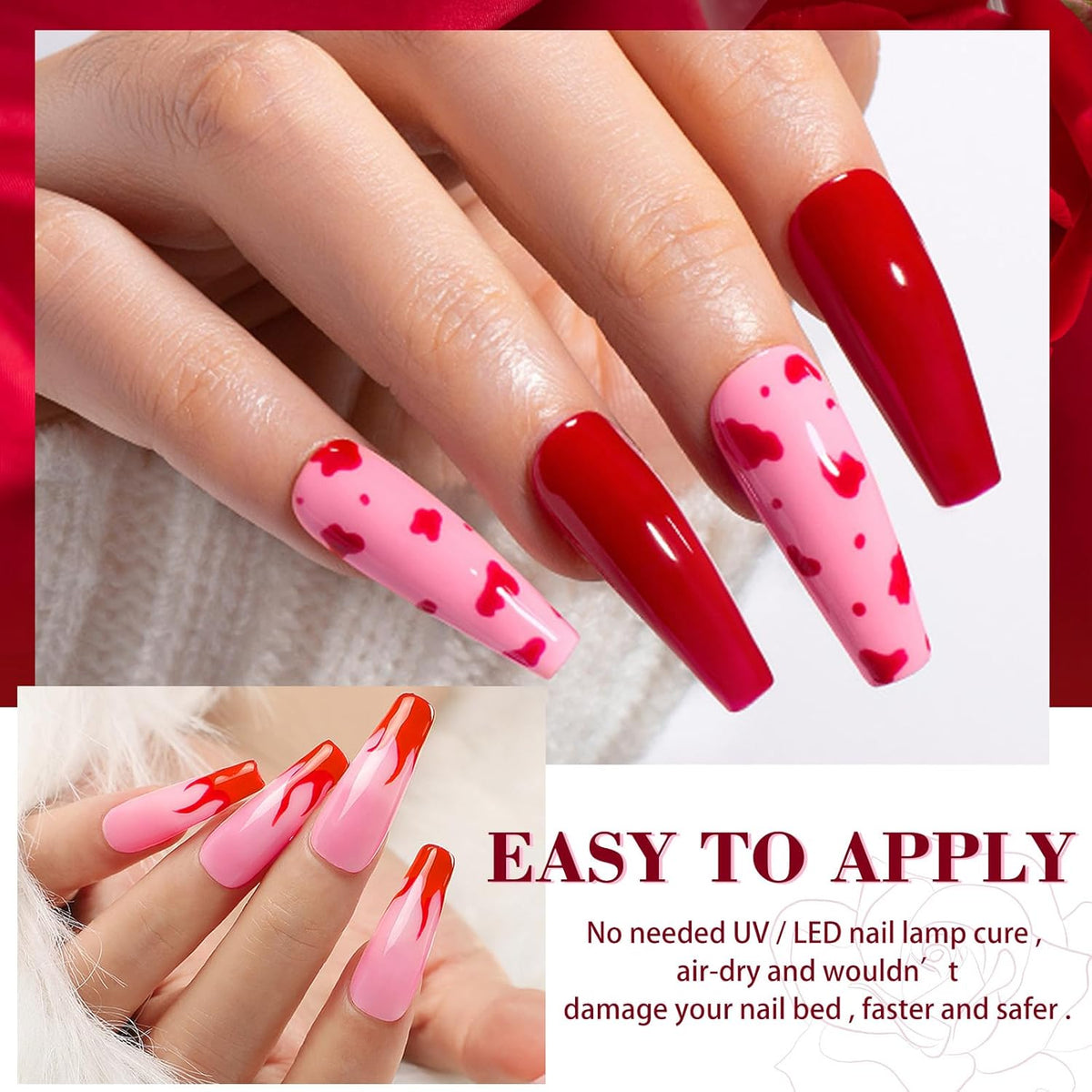 Honey Joy Dip Powder Nail Kit Starter, 4 Colors Dark Red Hot Pink Fine Dipping Powder Liquid Set