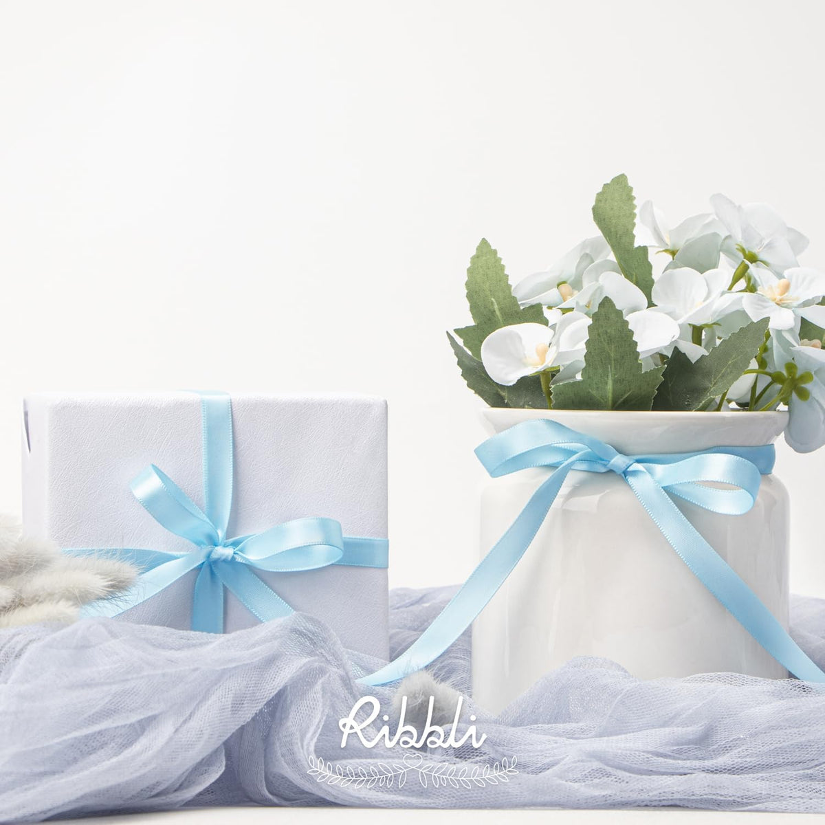 Ribbli Double Faced Light Blue Satin Ribbon,3/8” x Continuous 25 Yards,Use for Bows Bouquet,Gift