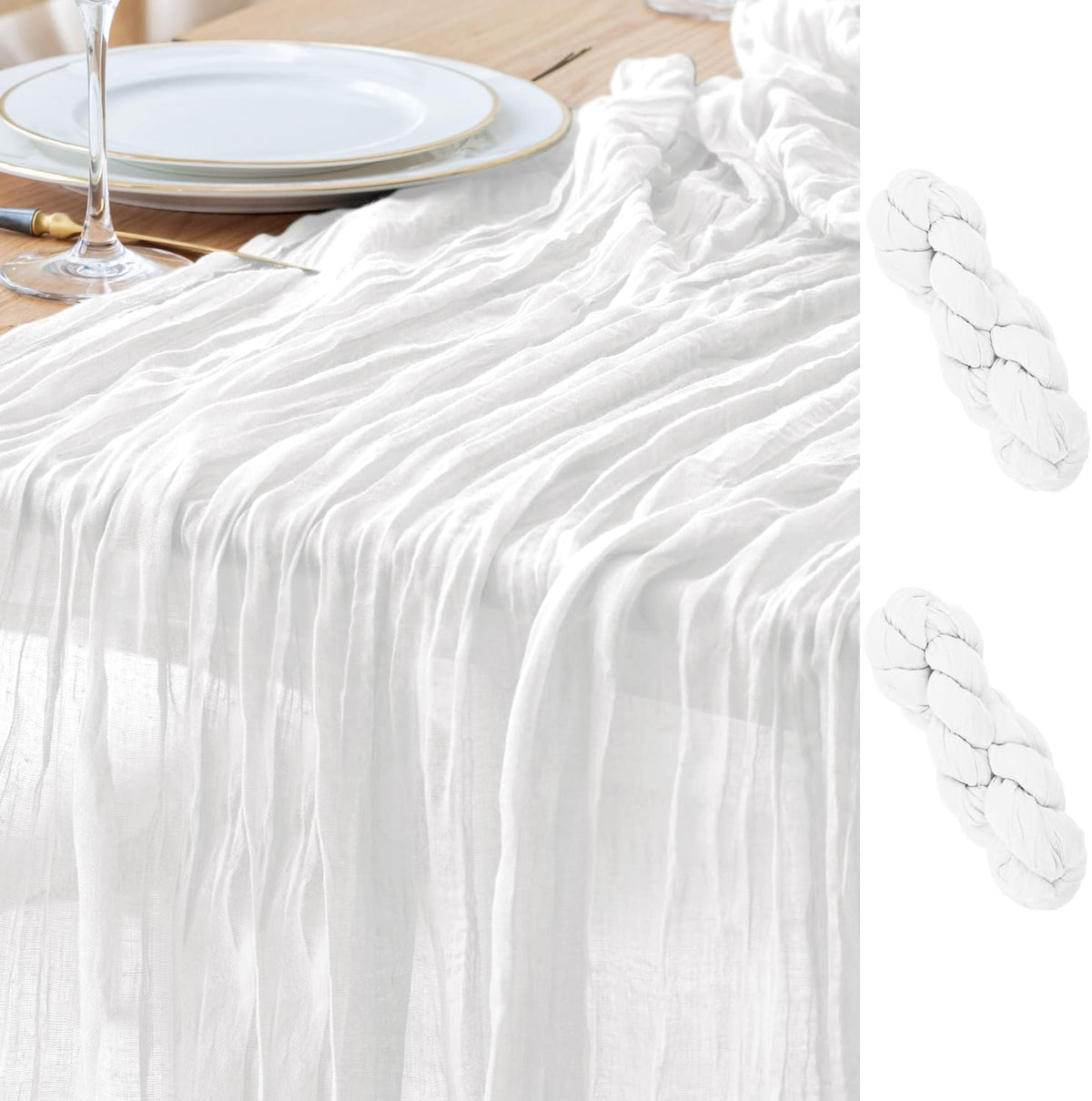 Asee'm 2pcs Cheesecloth Table Runner 120 Inches Long Ivory Boho Gauze Cheese Cloth Runner 10FT