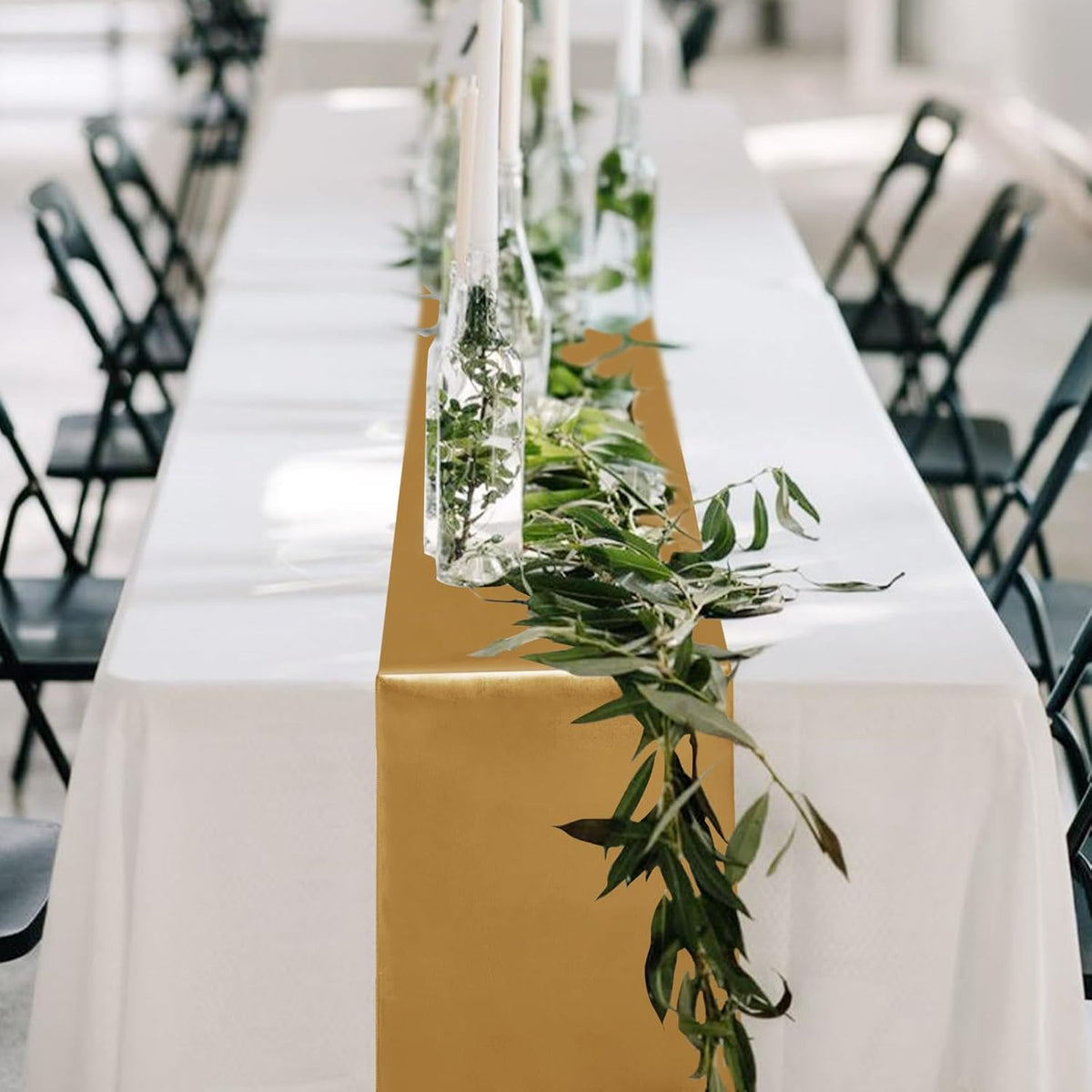10 Pack Satin Table Runner 12 x 108 Inch Long Old Gold Silk Table Runner for Wedding Party Banquet