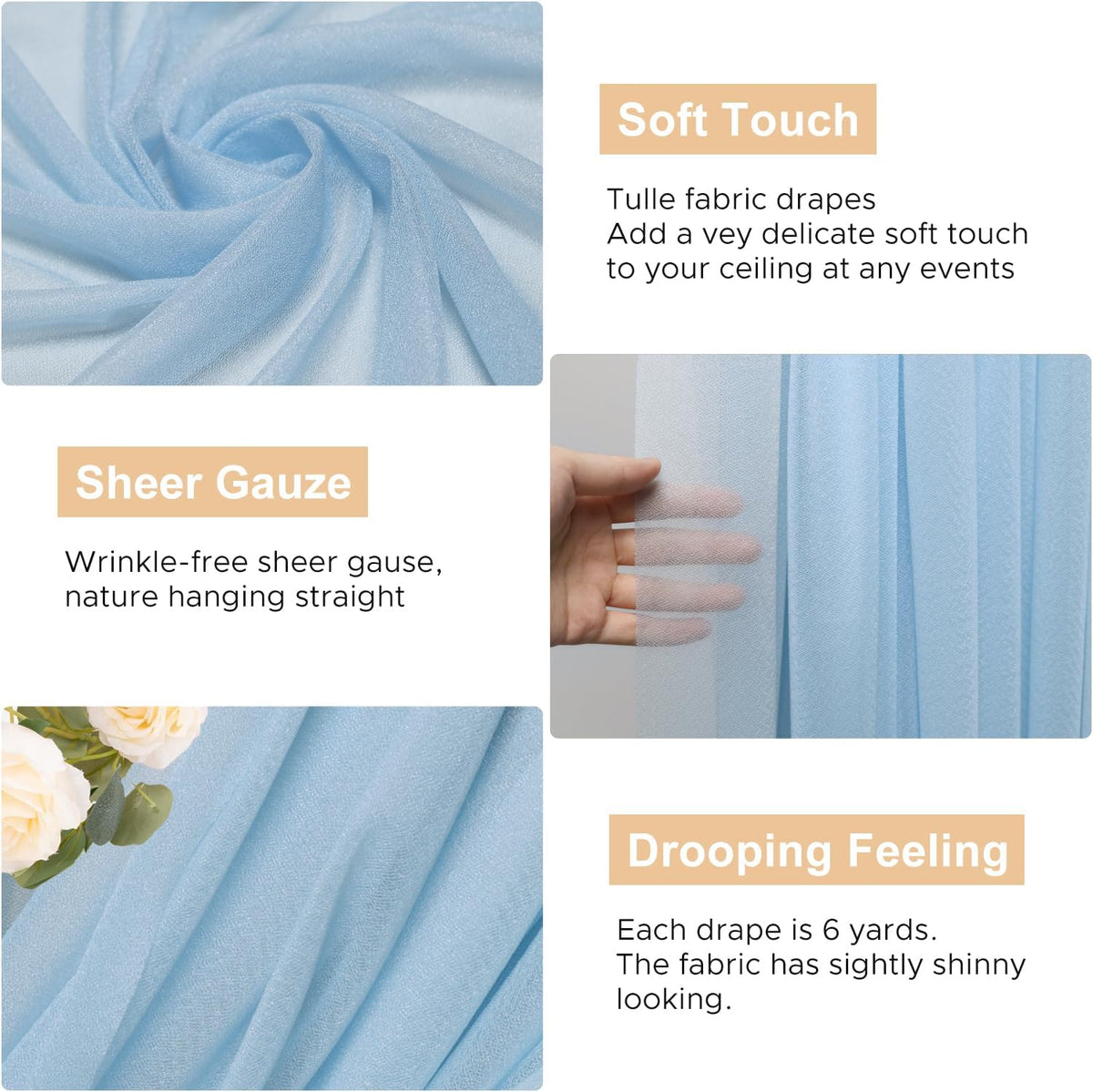 Wokceer Wedding Arch Draping 2 Panels 28.7" x 20FT Baby Blue Sheer Fabric Backdrop for Ceremony