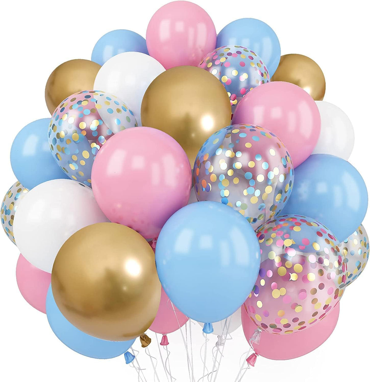Balloons Pink and Blue, 60 Pack 12 Inch Pastel Light Pink Blue with Metallic Gold Confetti Balloons