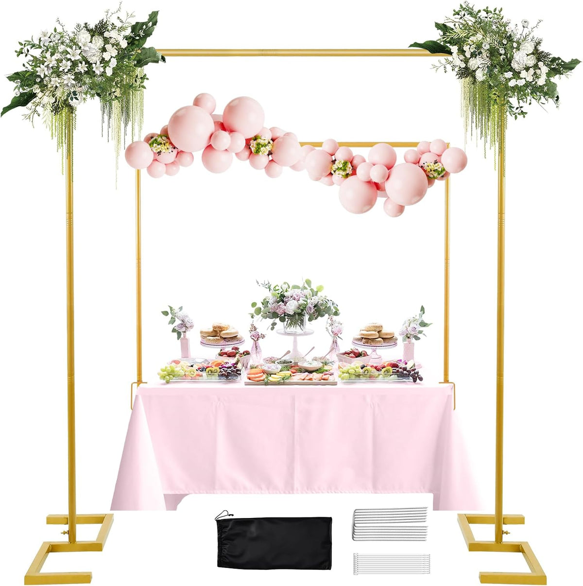 8.2FT Square Arch Backdrop Stand,Metal Gold Backdrop Stand Heavy Duty Adjustable,Extra 2 Clamps