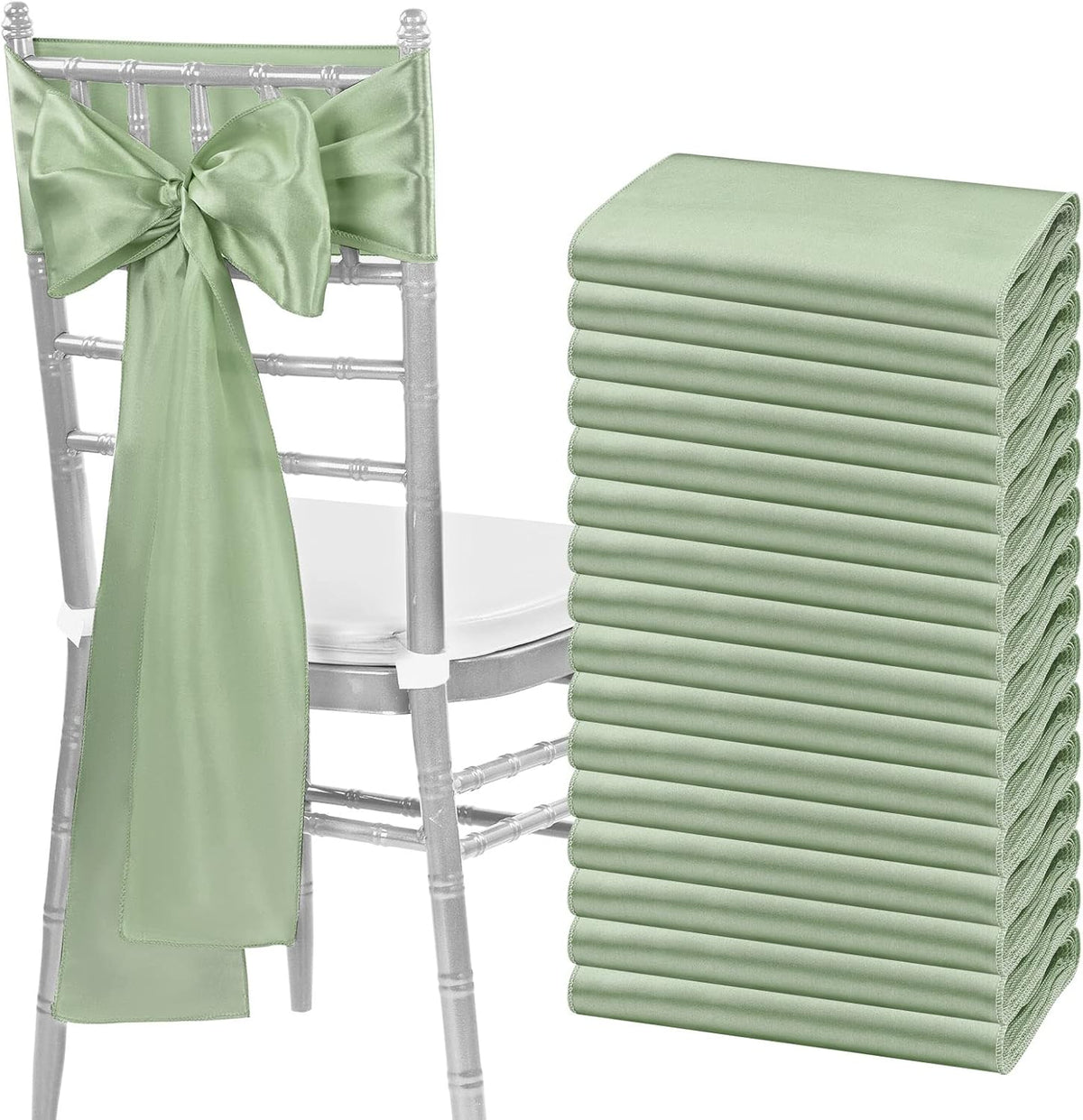 fani 60 PCS Sage Green Satin Chair Sashes Bows Universal Chair Cover for Wedding Reception