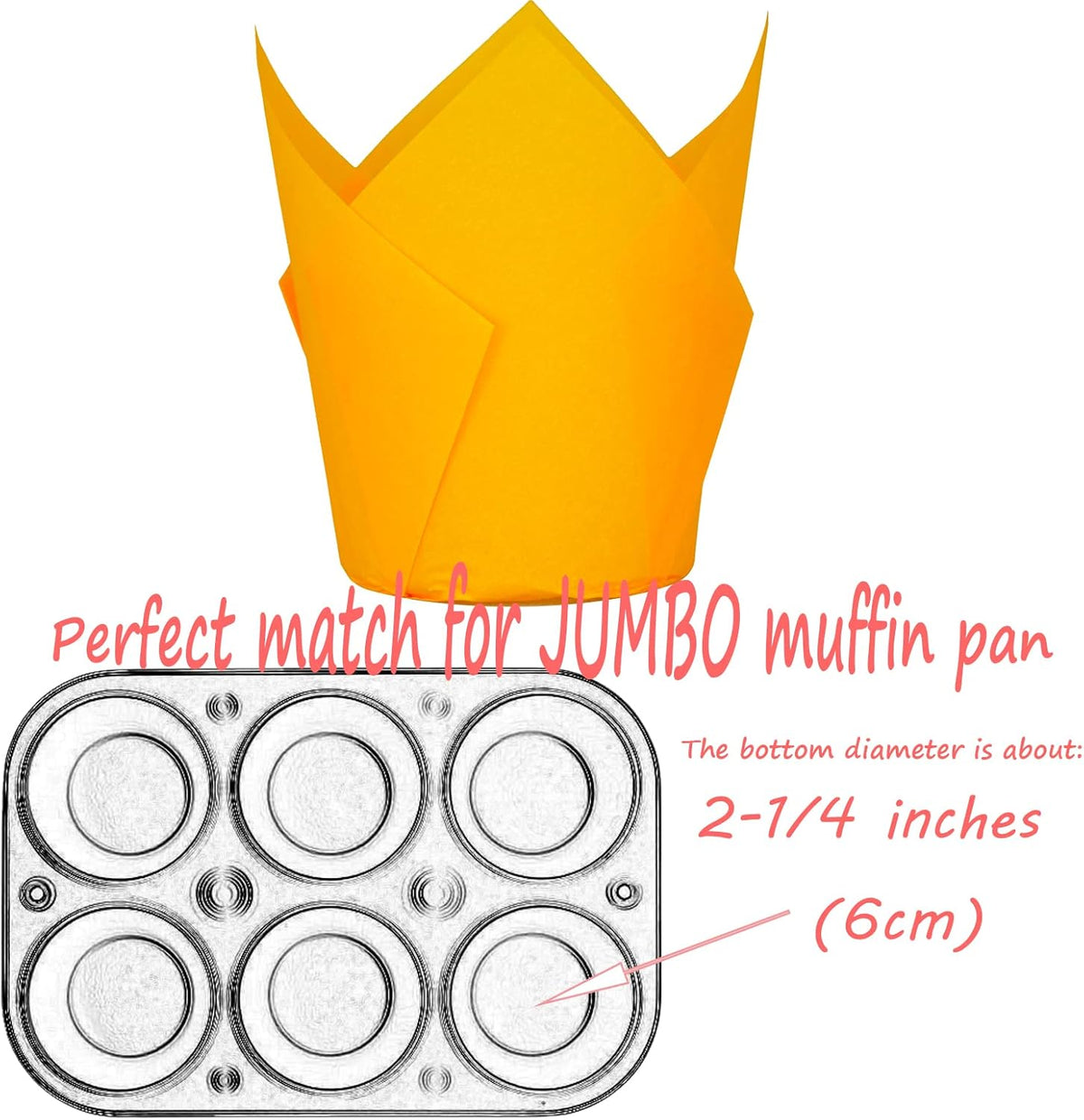Orange color Large size Tulip Baking Cups 2-1/4"(Base diameter) x 4"(Wall height) Parchment paper