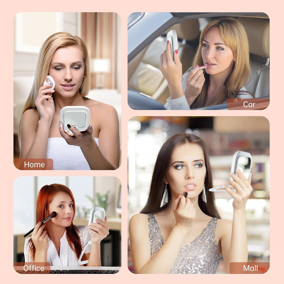 Compact Travel Makeup Mirror with Lights, 1X/30X Double-Sided Magnifying Mirror, 3 Color LED