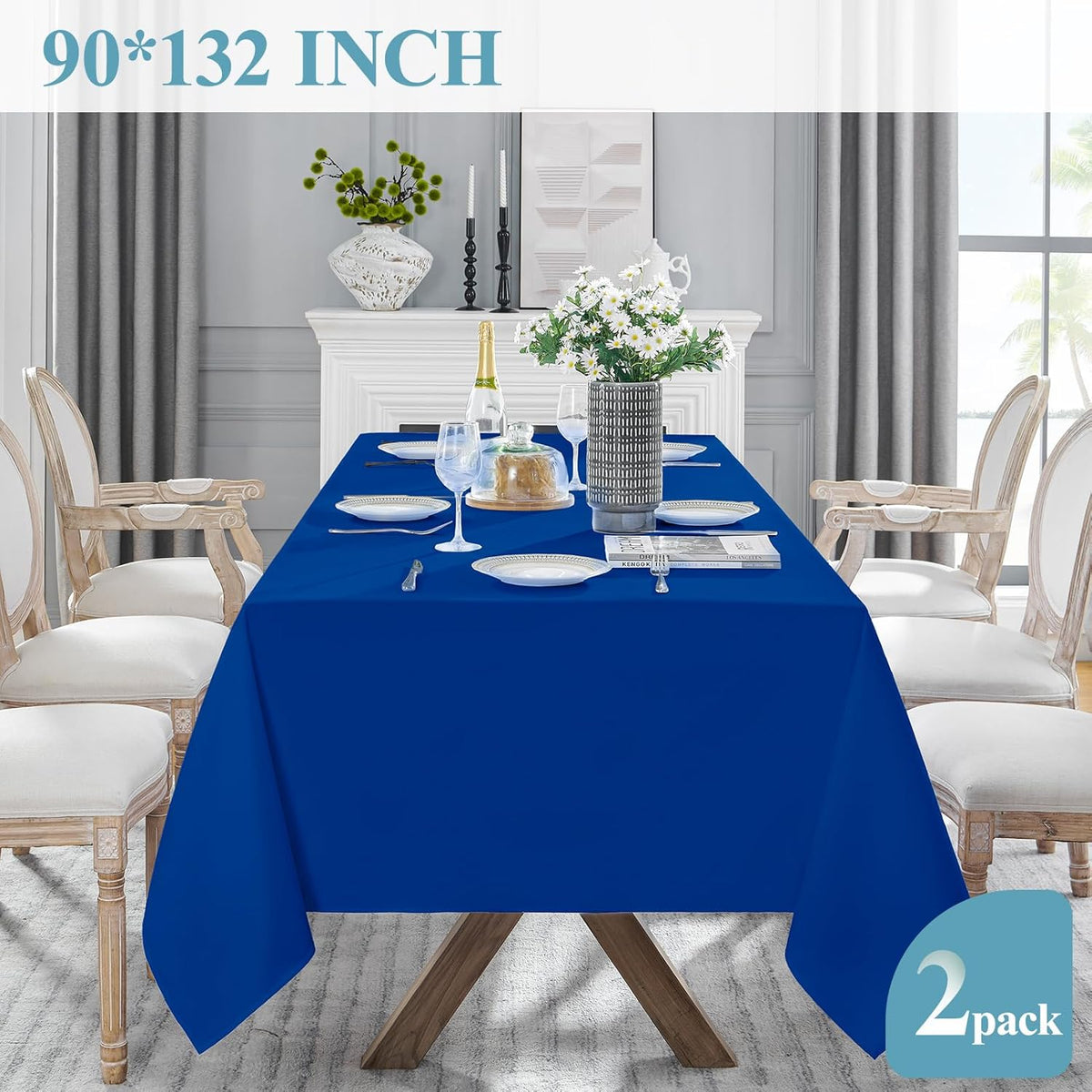 VidaFete Tablecloth 2 Pack 90*132inch Rectangle Table Cloth Polyester, Stain Wrinkle Resistant