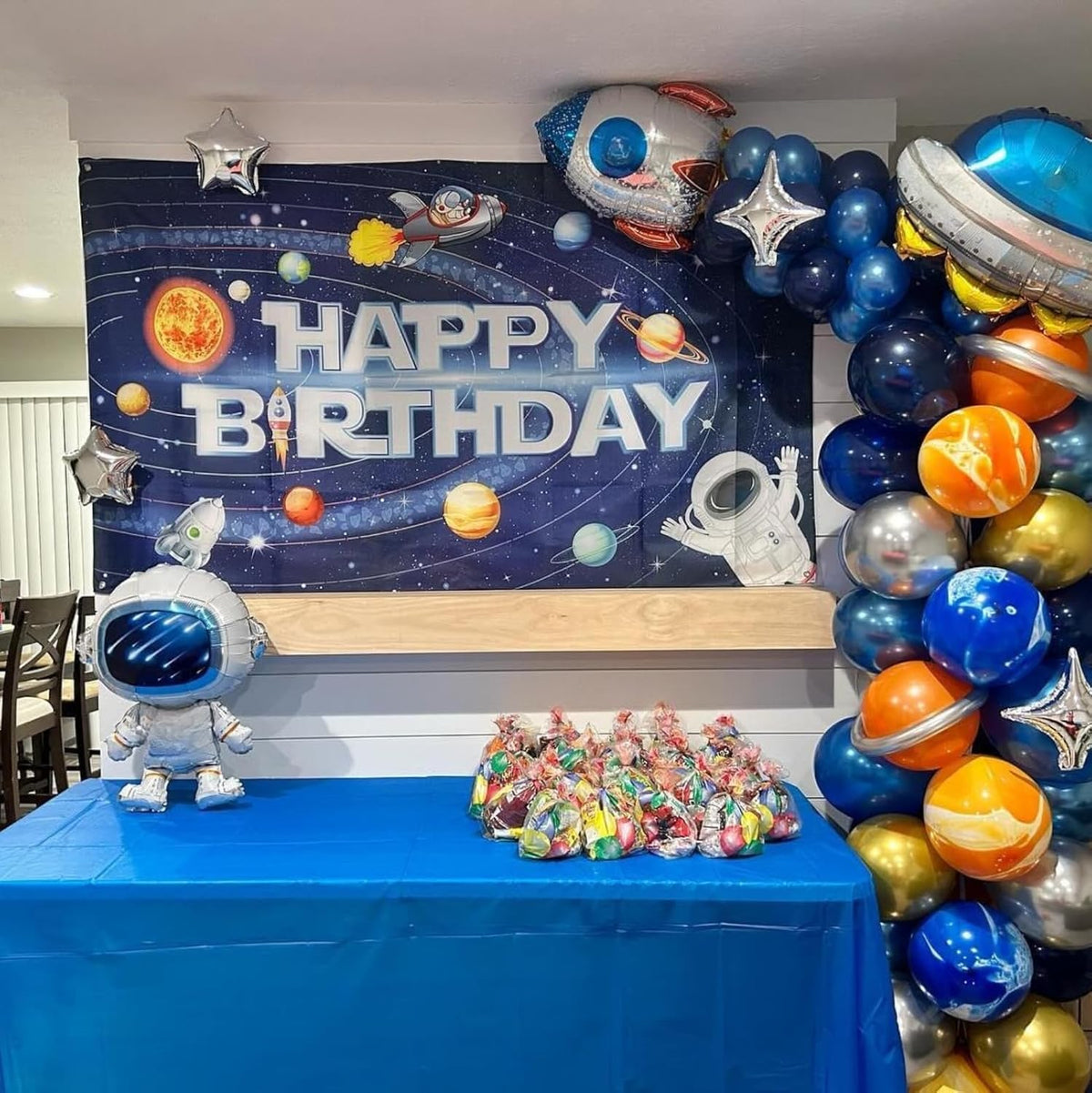 Orange Blue Balloons, Outer Space Party Balloons Set,12 Inch Navy Blue Silver Orange Yellow Agate