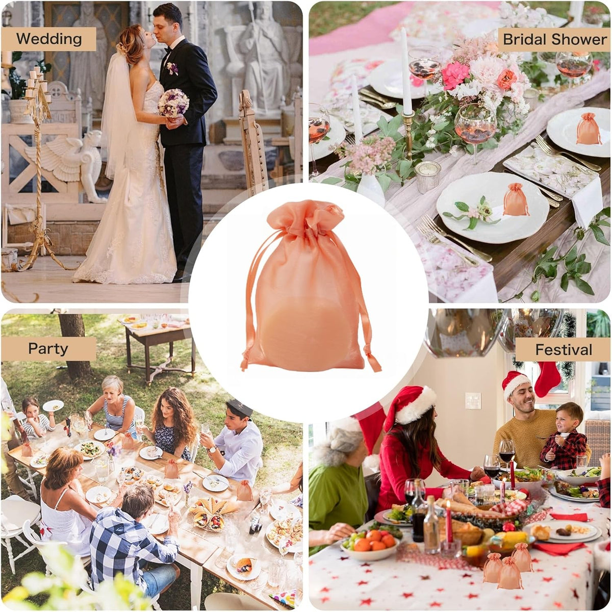 20 Pcs Orange Small Organza Bags 3X4 inch for Wedding Favors with Drawstring, Mini Mesh Gift Bags