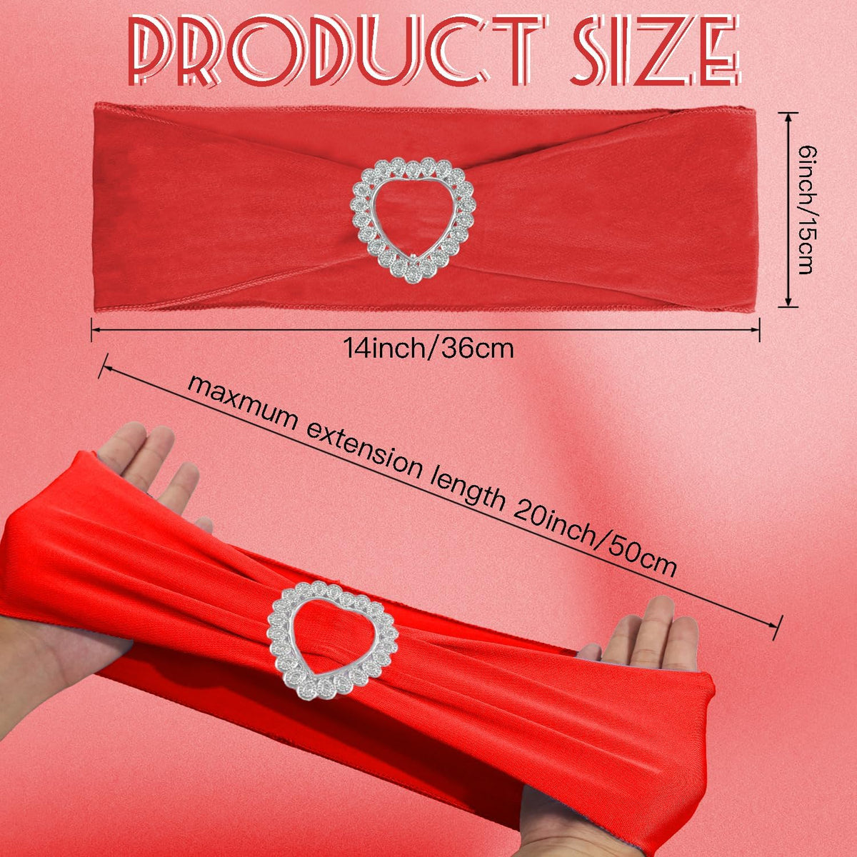 100PCS Spandex Stretch Red Chair Sashes Bows Universal Elastic Chair Cover Bands Ties with Buckle