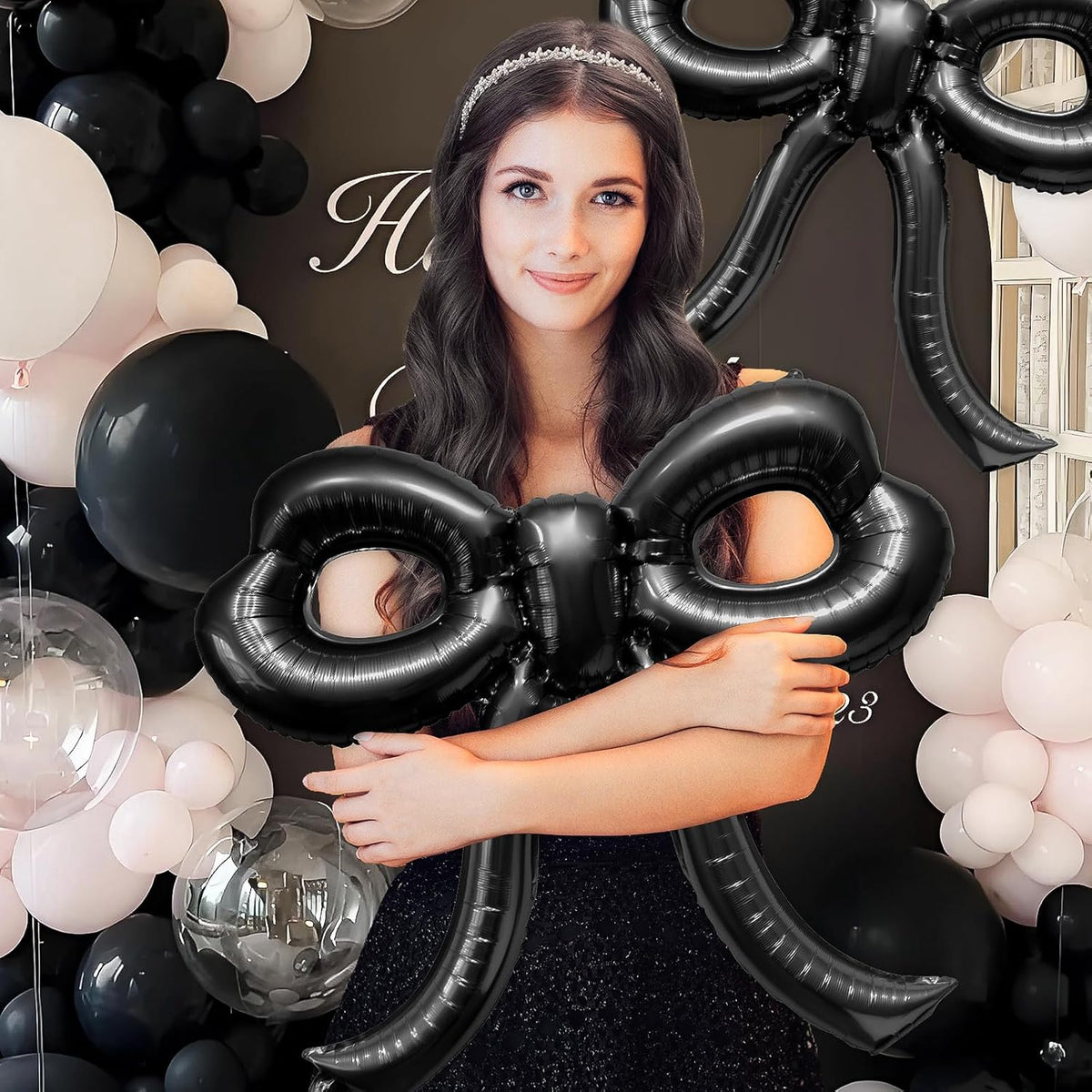 4 Pcs Bow Birthday Decorations Black Bow Balloons Bow Party Decorations Giant Foil Balloon for Girl