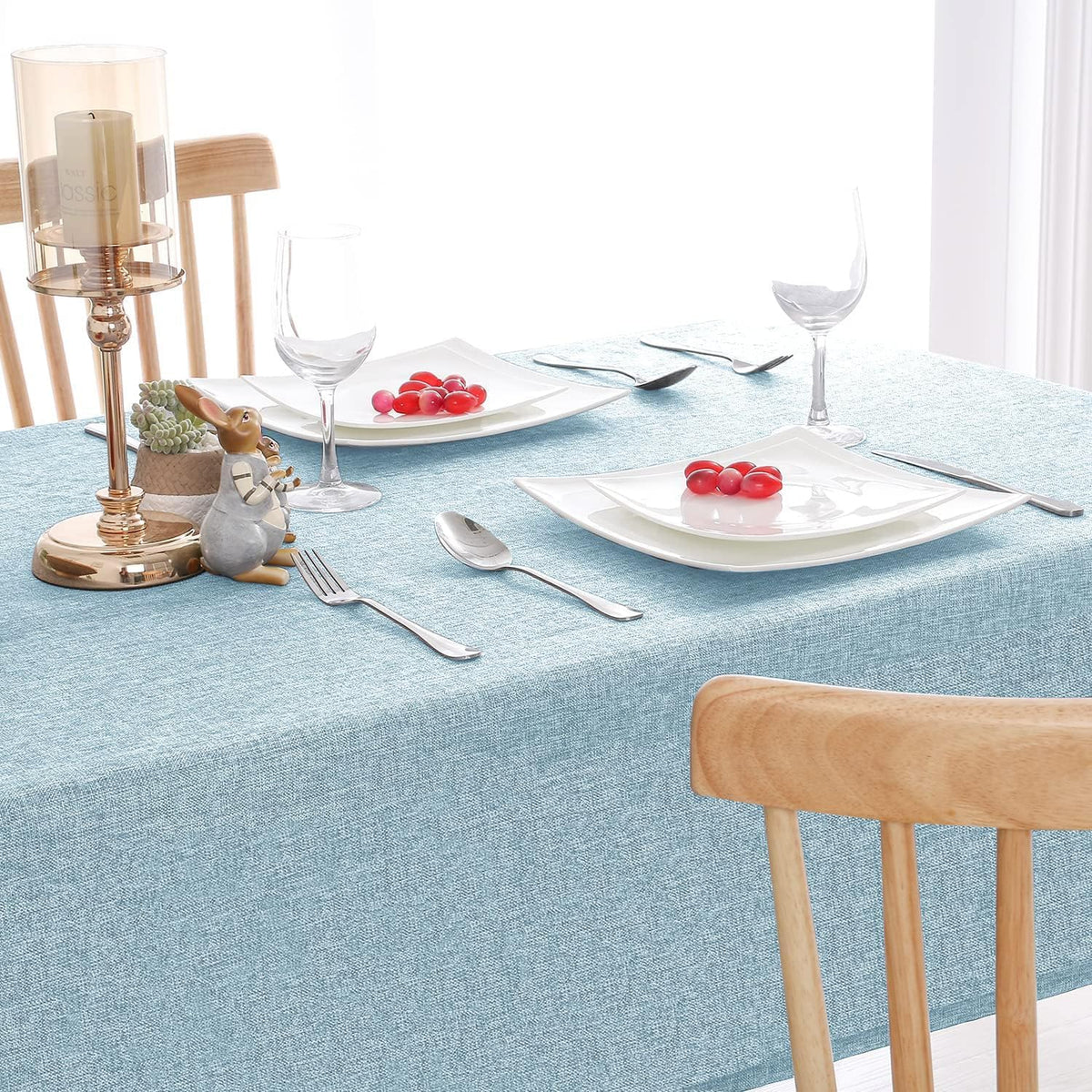 Hiasan 2 Pack Faux Linen Rectangle Tablecloth - Wrinkle and Stain Resistant Washable Table Cloth
